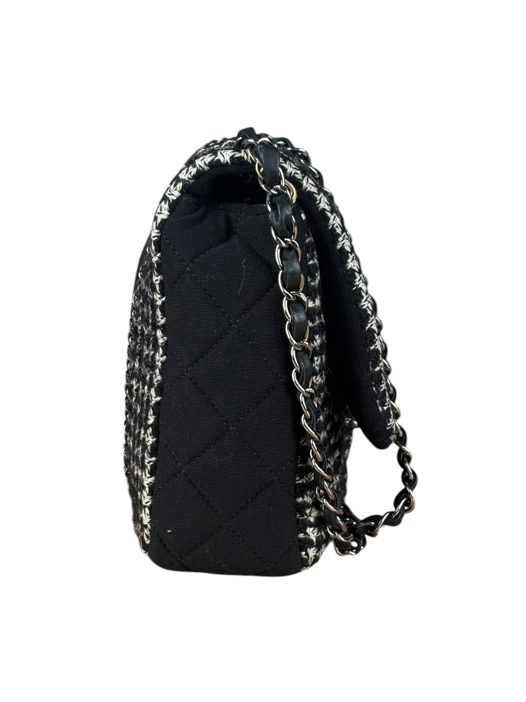Chanel Black CC Quilted Jersey and Tweed Chain Flap Bag 2014 - Image 6