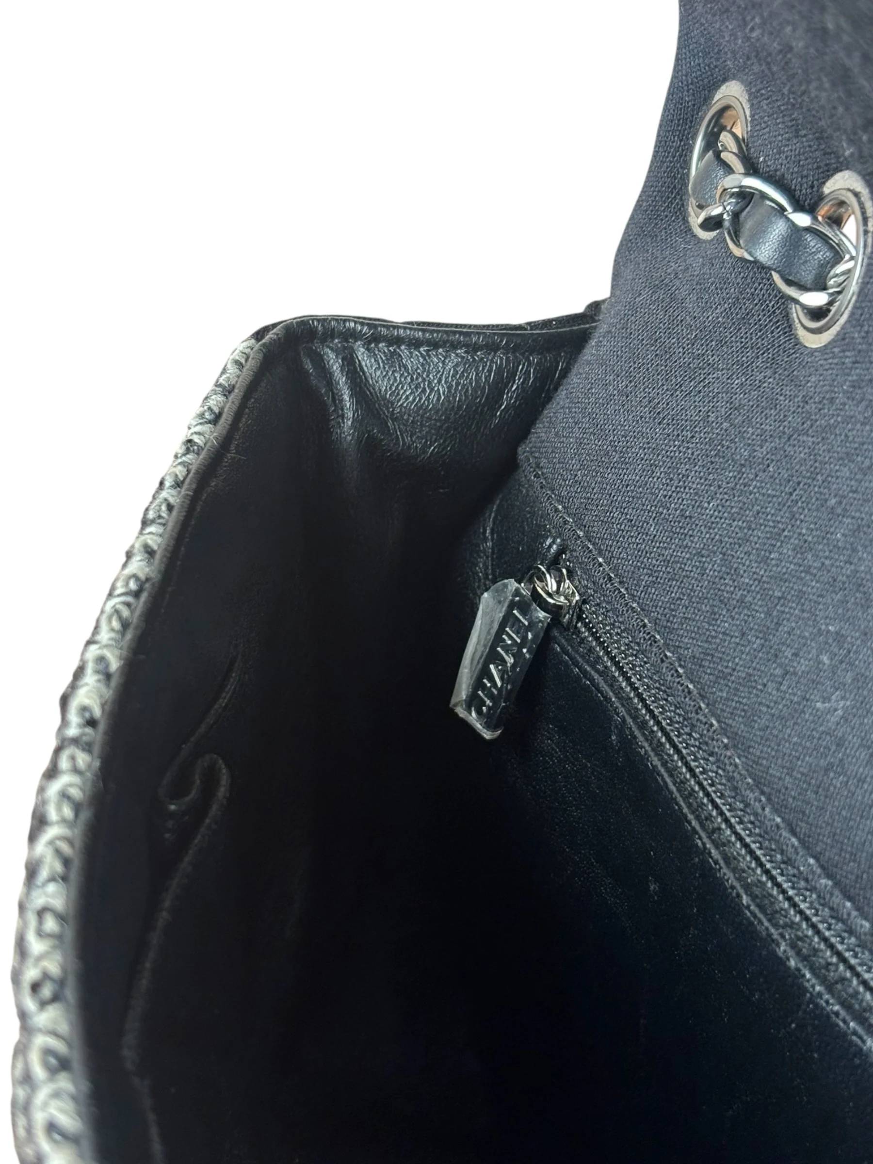 Chanel Black CC Quilted Jersey and Tweed Chain Flap Bag 2014 - Image 9