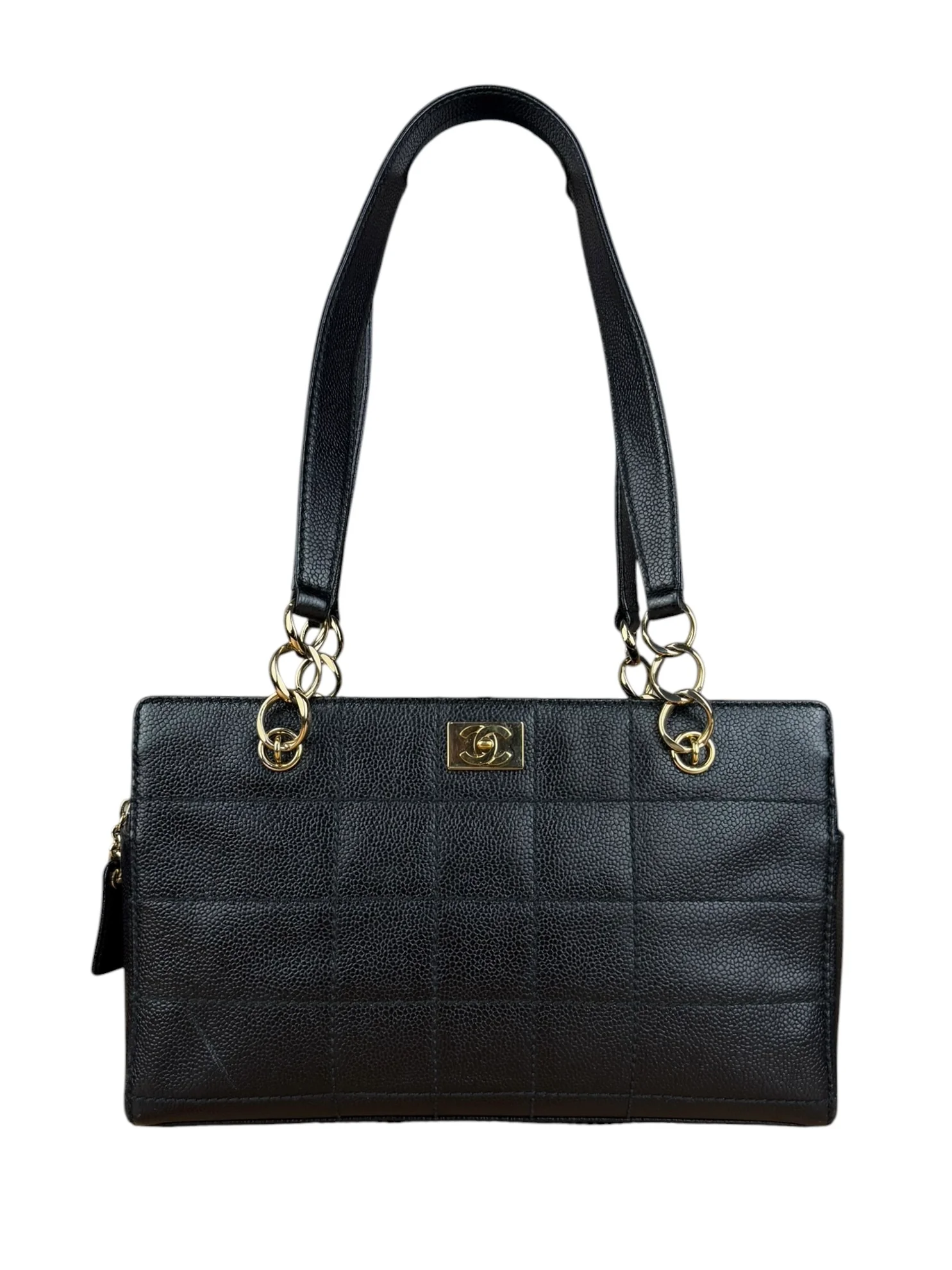 Chanel Black Choco Bar Stitch Caviar Chain Tote 2002