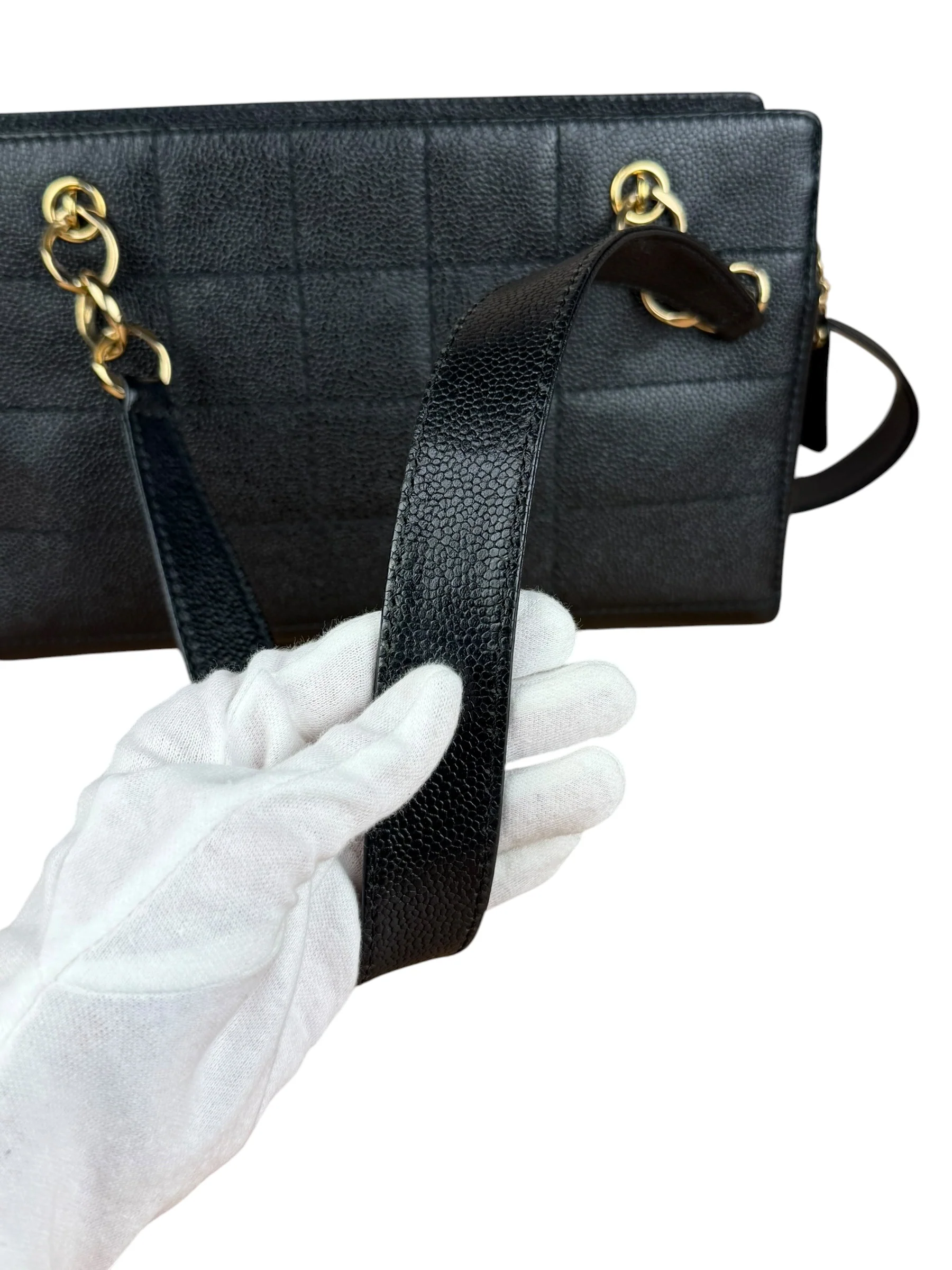 Chanel Black Choco Bar Stitch Caviar Chain Tote 2002 - Image 11