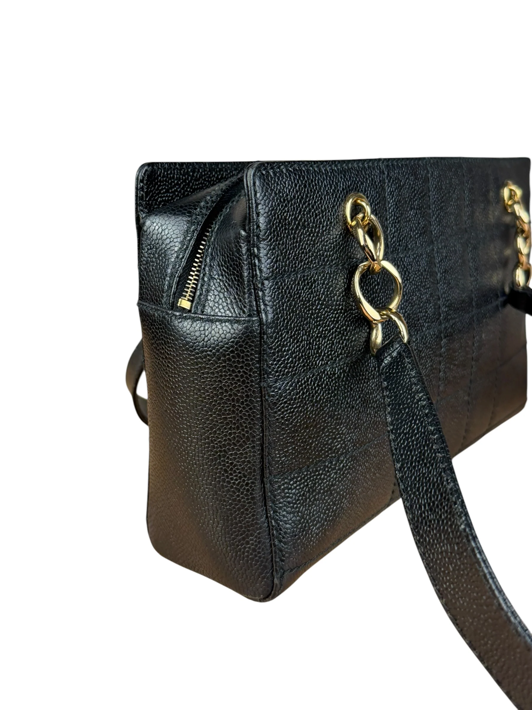 Chanel Black Choco Bar Stitch Caviar Chain Tote 2002 - Image 12