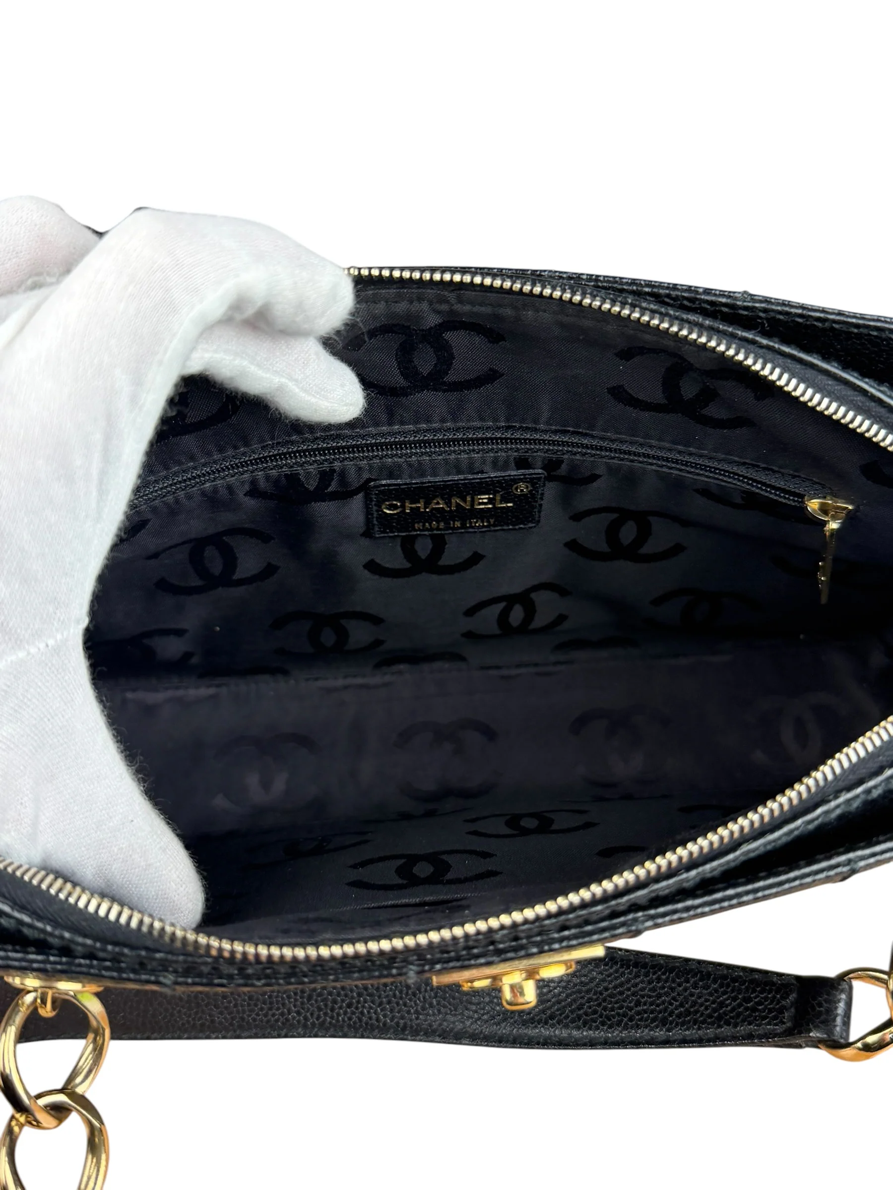 Chanel Black Choco Bar Stitch Caviar Chain Tote 2002 - Image 25