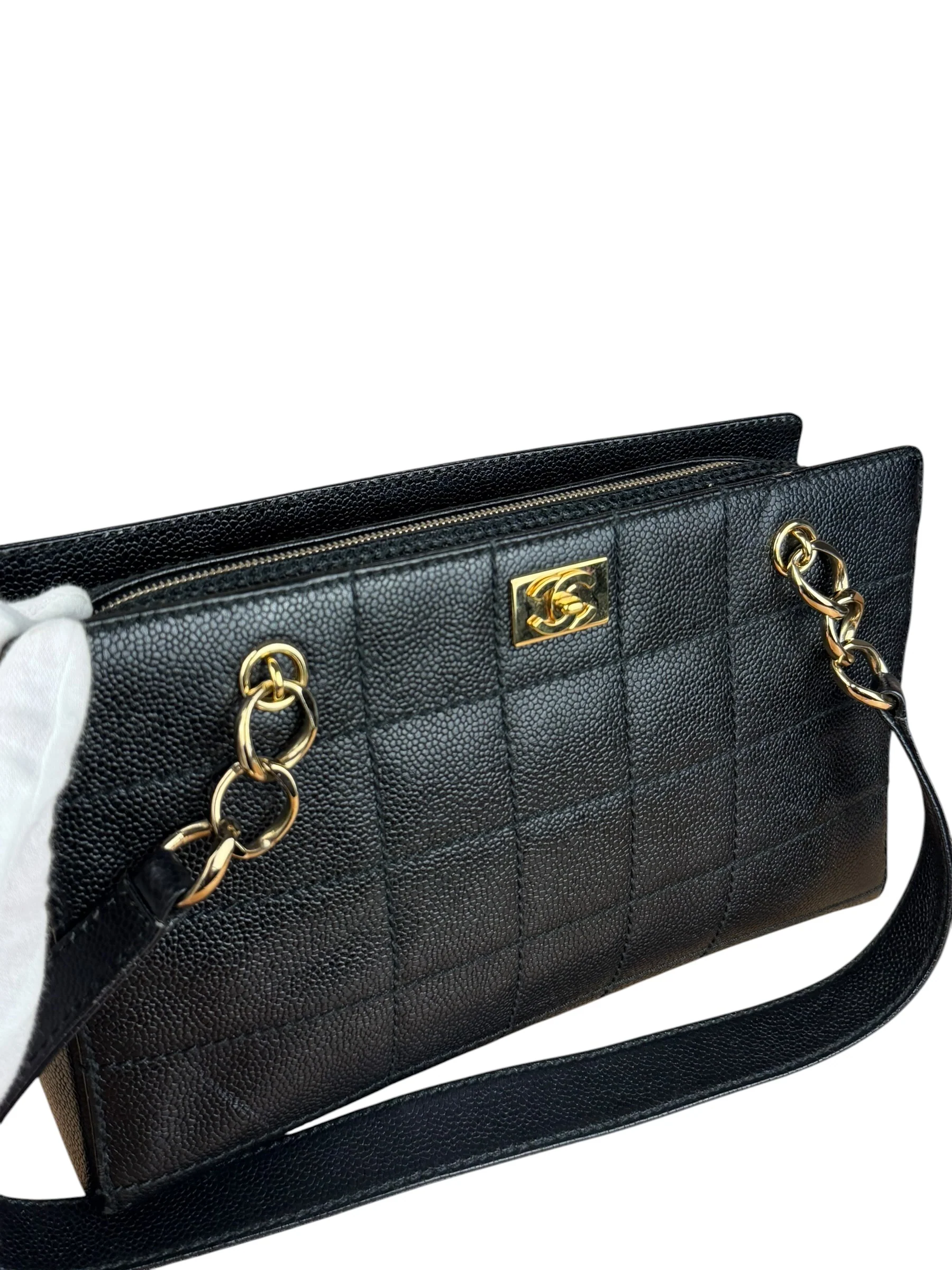 Chanel Black Choco Bar Stitch Caviar Chain Tote 2002 - Image 3