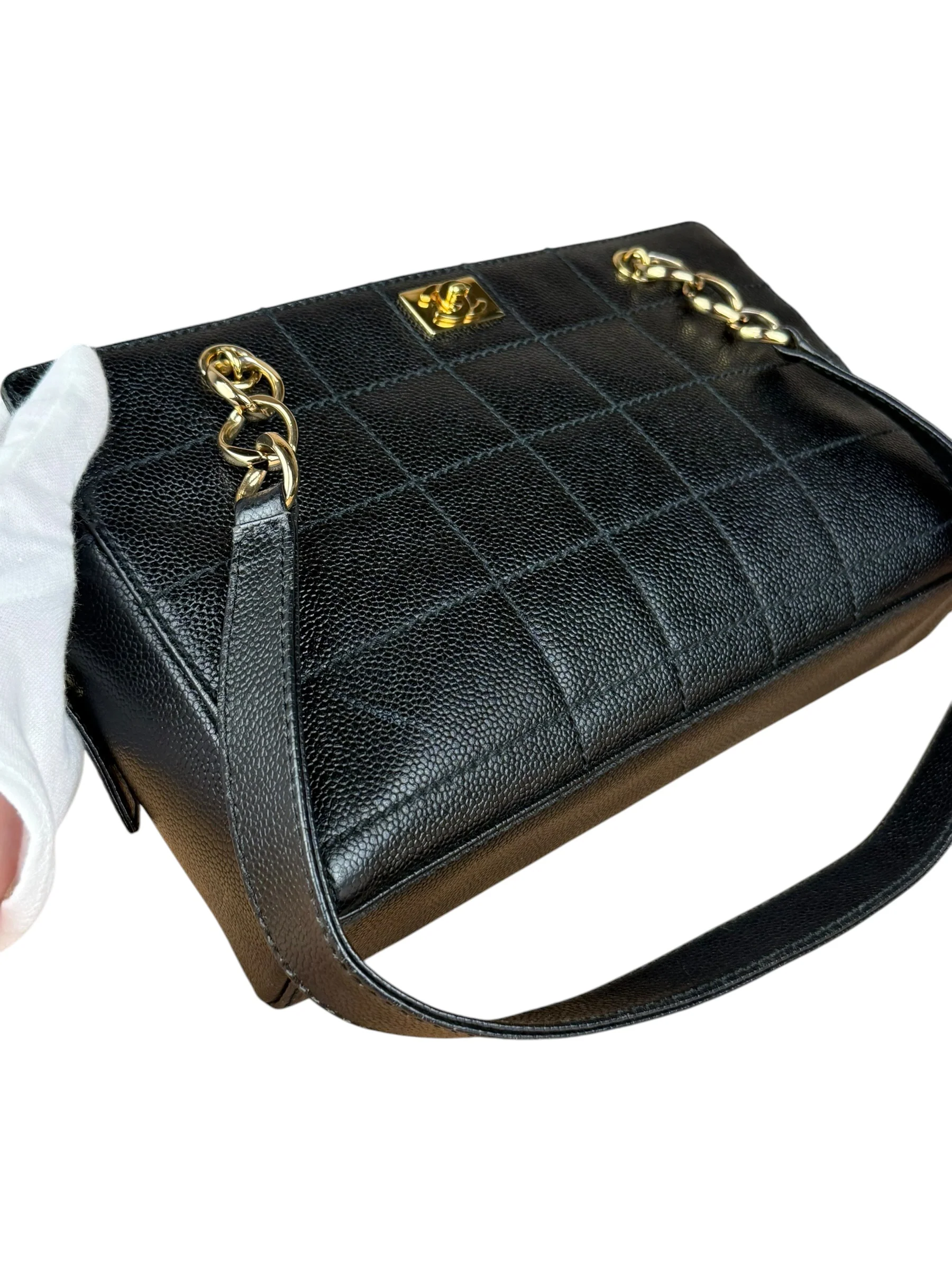 Chanel Black Choco Bar Stitch Caviar Chain Tote 2002 - Image 6