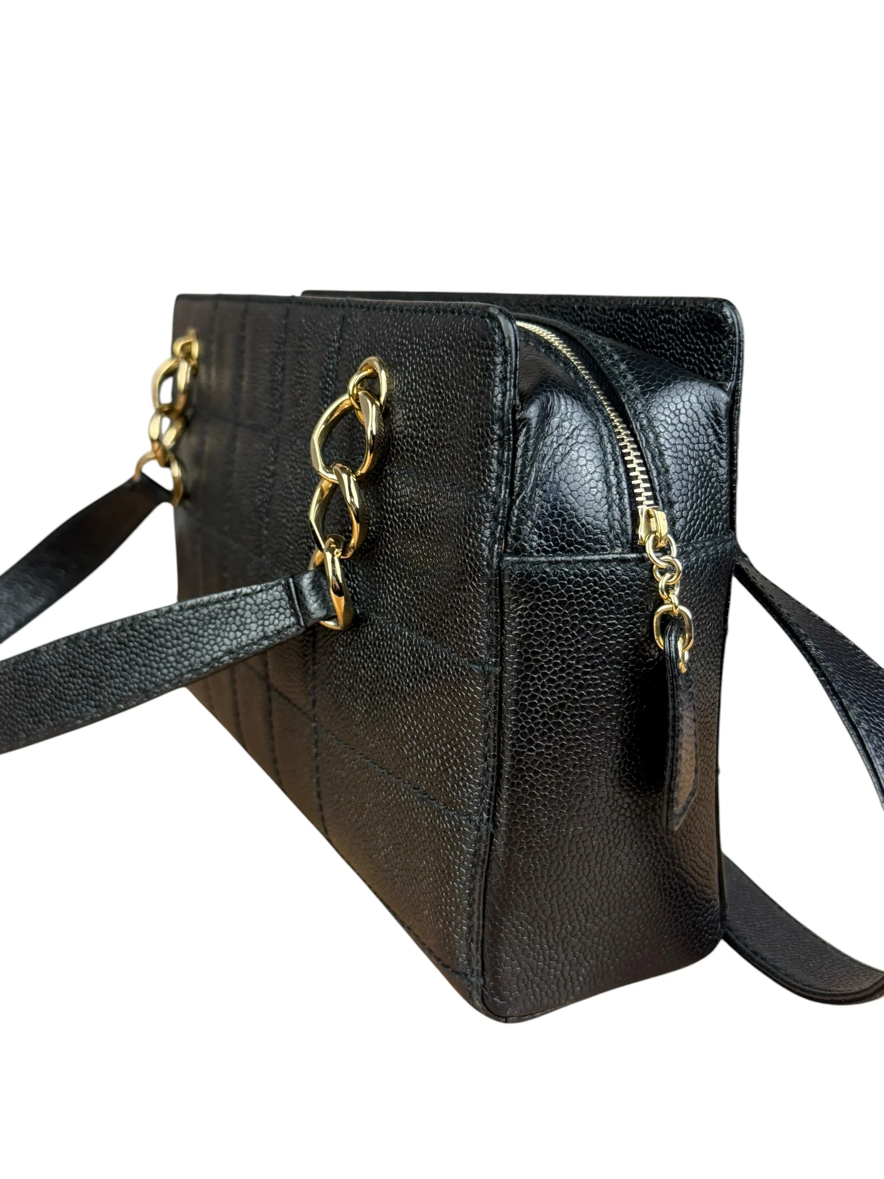 Chanel Black Choco Bar Stitch Caviar Chain Tote 2002 - Image 9