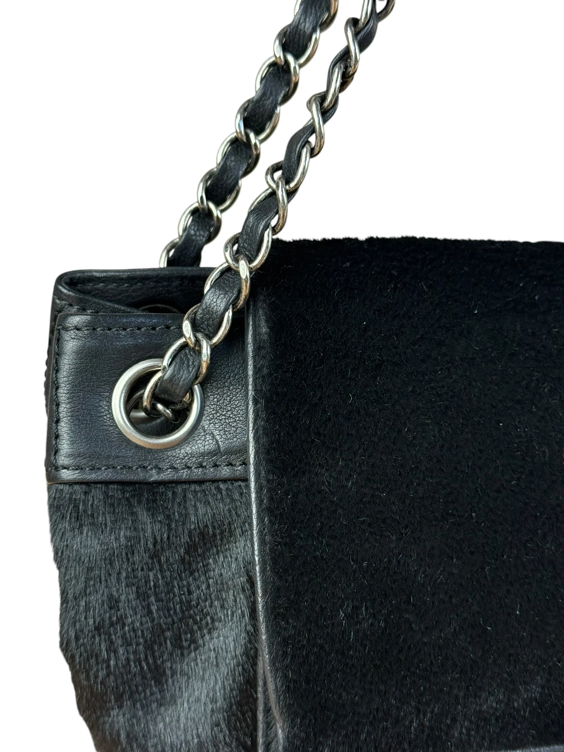 Chanel Black Leather Pony Hair Flap Chain Shoulder Bag 2005 - Image 5
