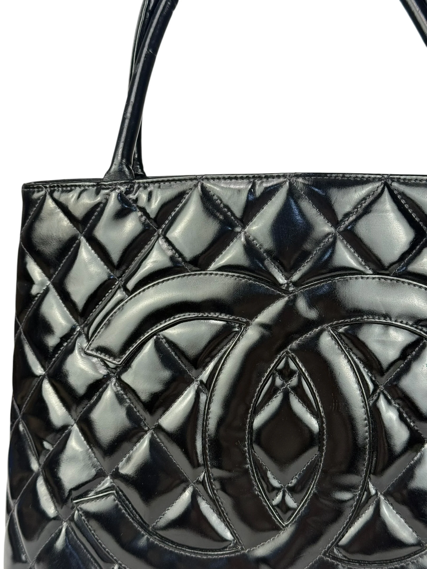 Chanel Black Patent Leather Medallion Tote Bag 1997 - Image 3