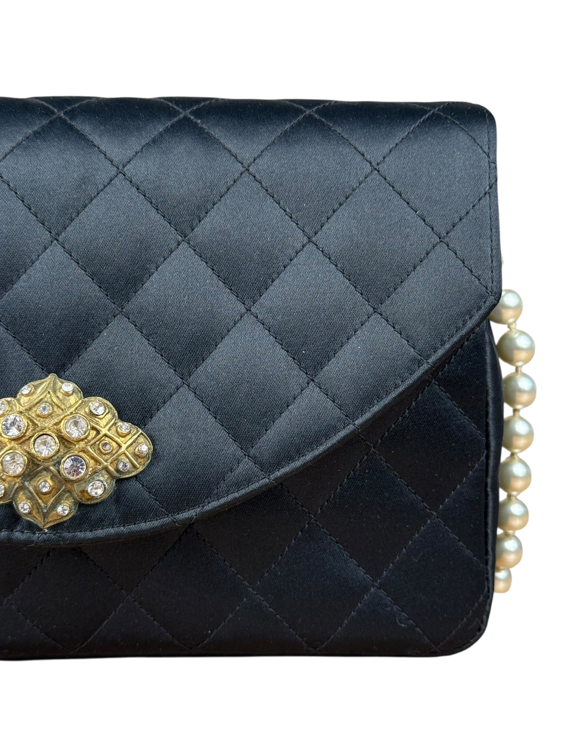 Chanel Black Quilted Satin Gripoix 1986 - Image 3