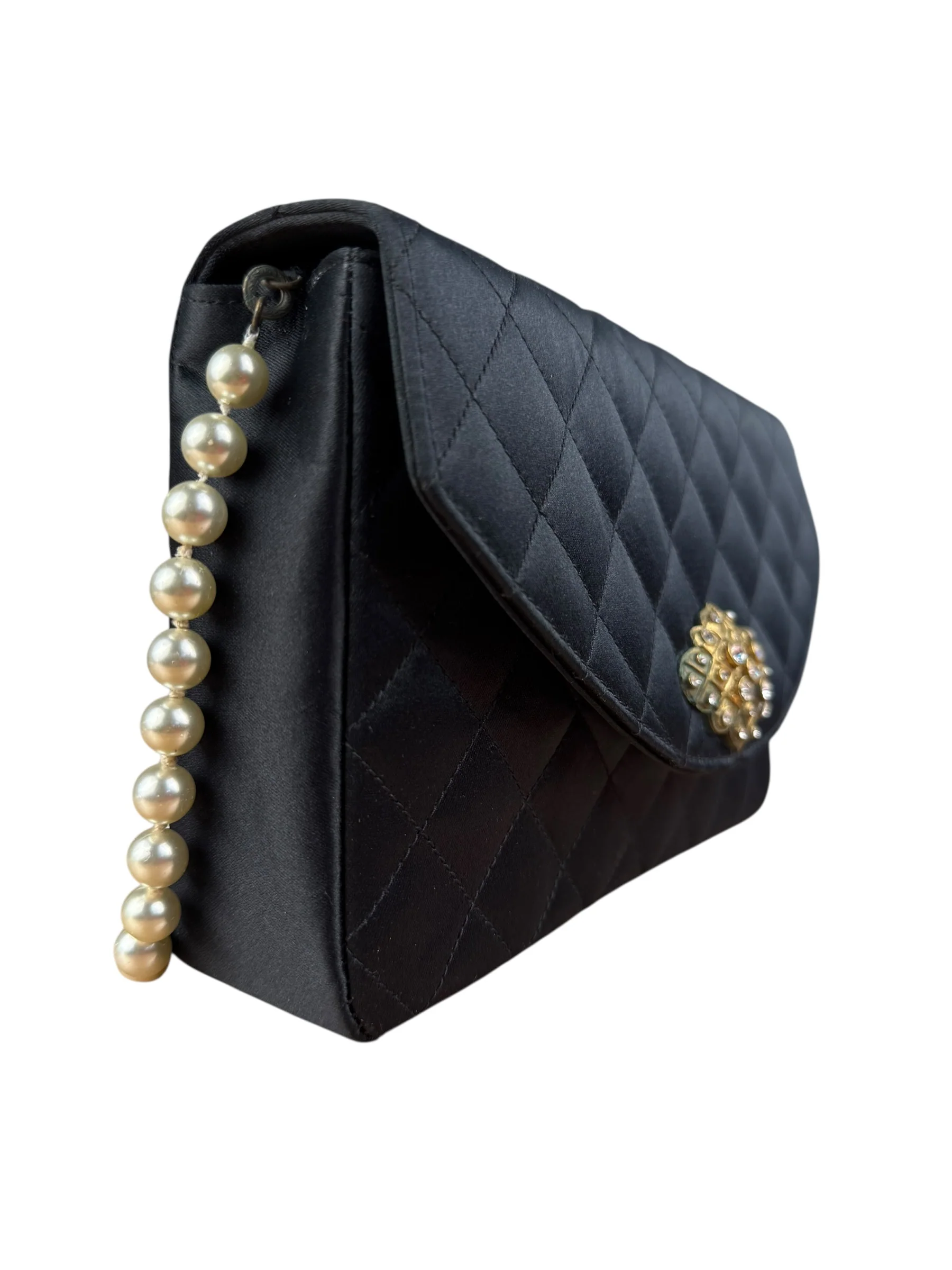 Chanel Black Quilted Satin Gripoix 1986 - Image 6