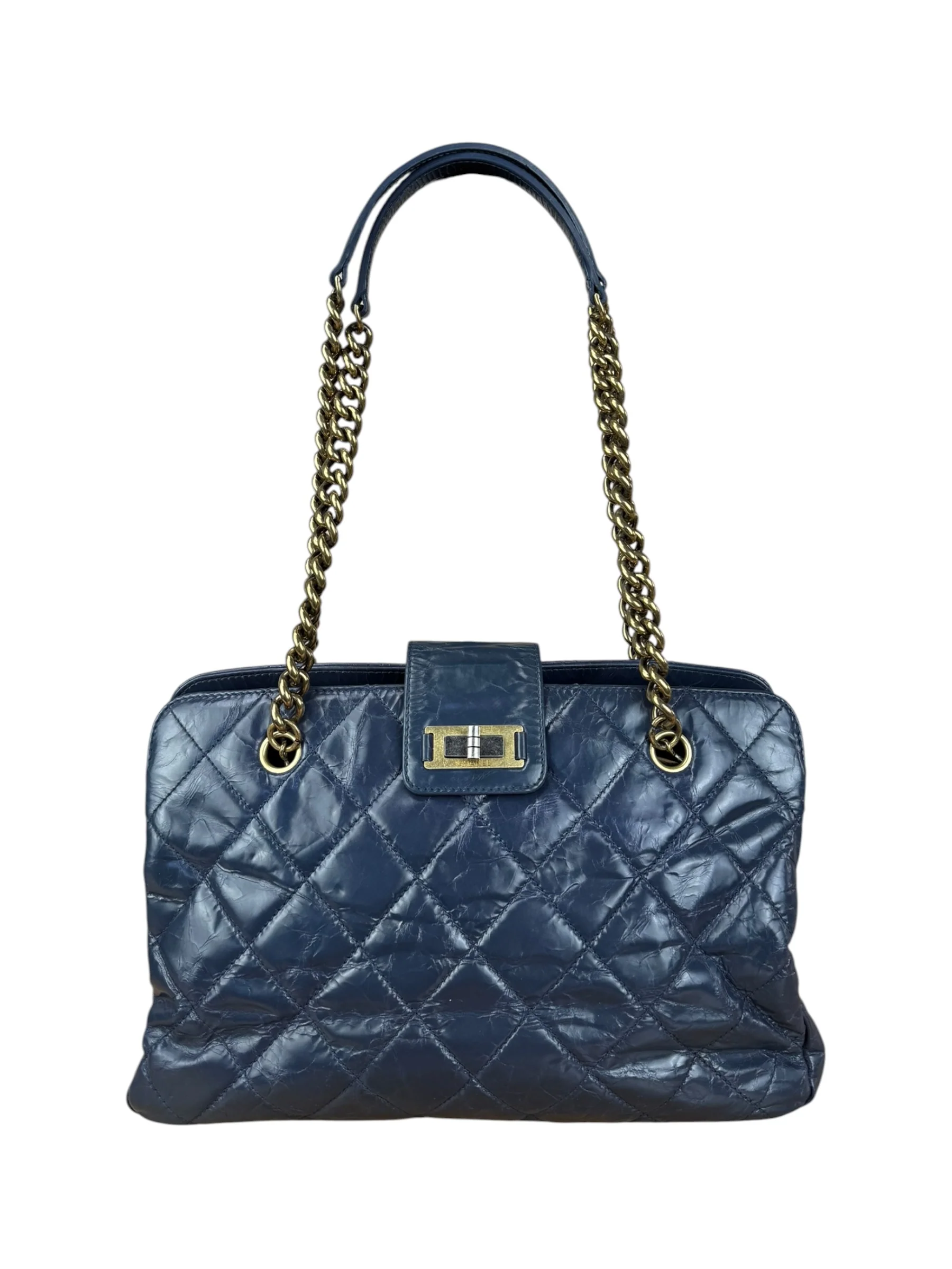 Chanel Blue Aged Quilted 2.55 Leather Chain Tote 2011