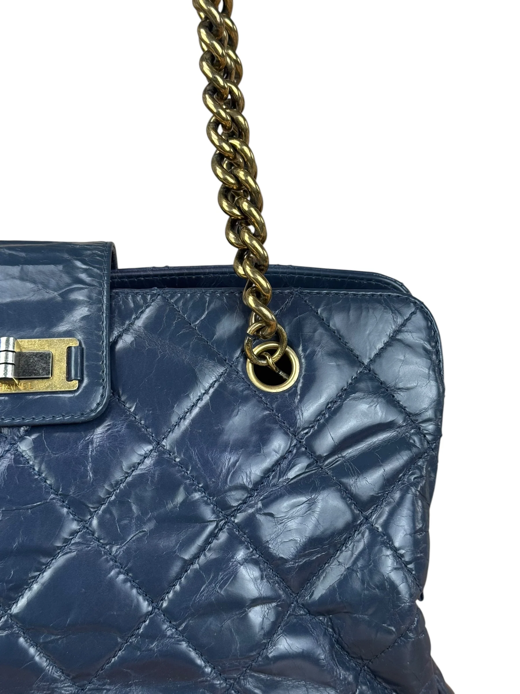 Chanel Blue Aged Quilted 2.55 Leather Chain Tote 2011 - Image 3