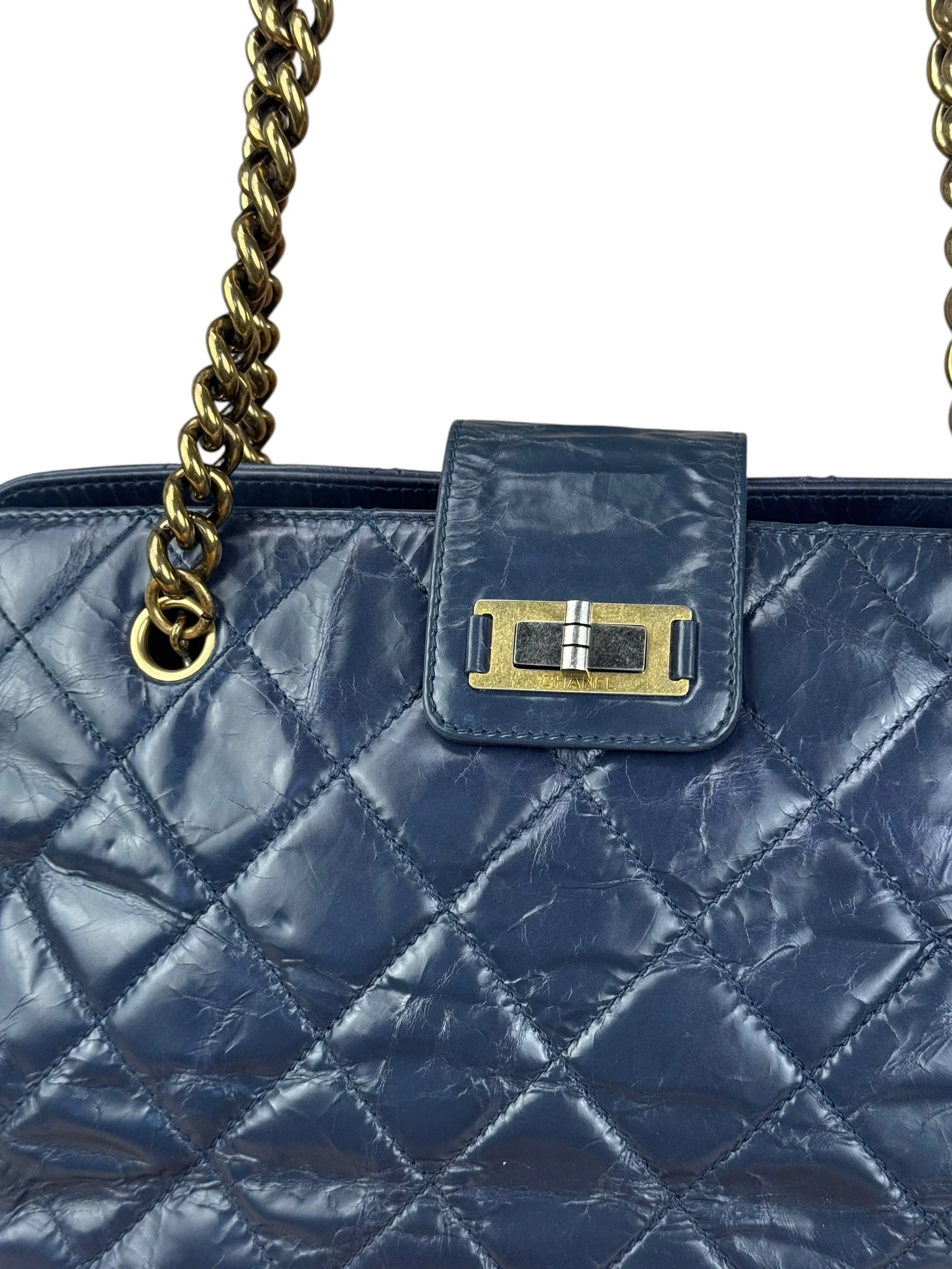 Chanel Blue Aged Quilted 2.55 Leather Chain Tote 2011 - Image 4