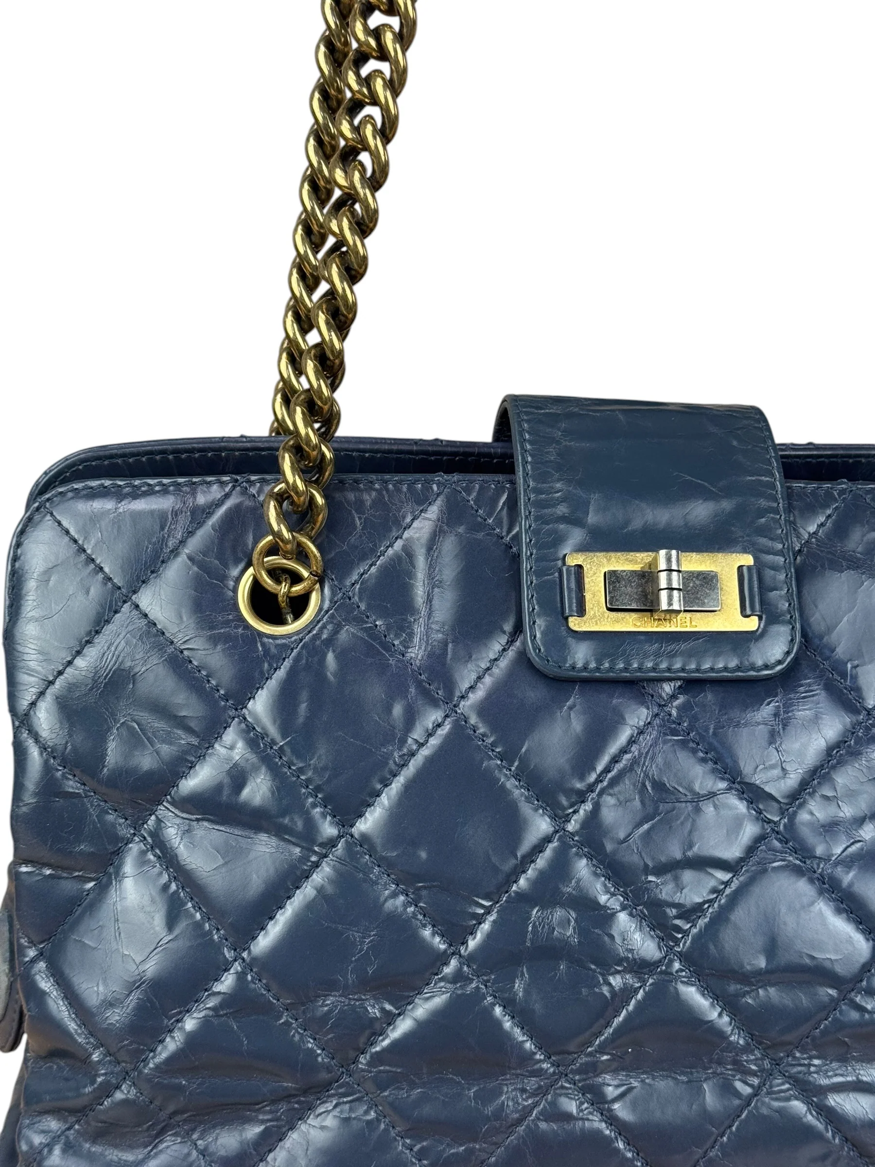 Chanel Blue Aged Quilted 2.55 Leather Chain Tote 2011 - Image 5