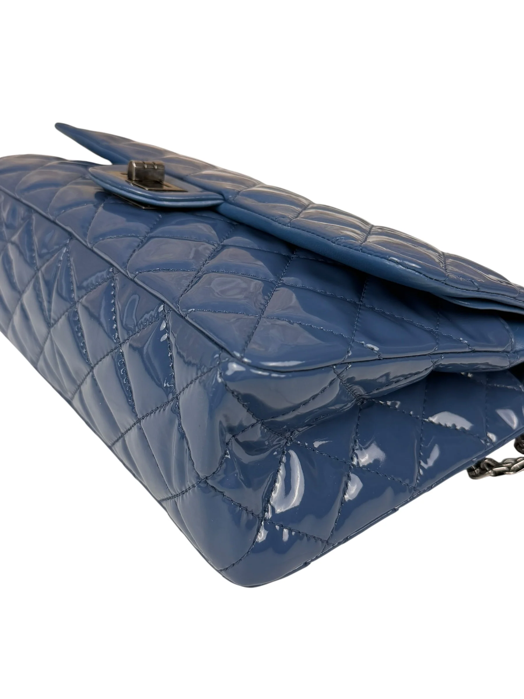 Chanel Blue Patent Quilted Jumbo Classic 2.55 Double Flap Bag 2011 - Image 10