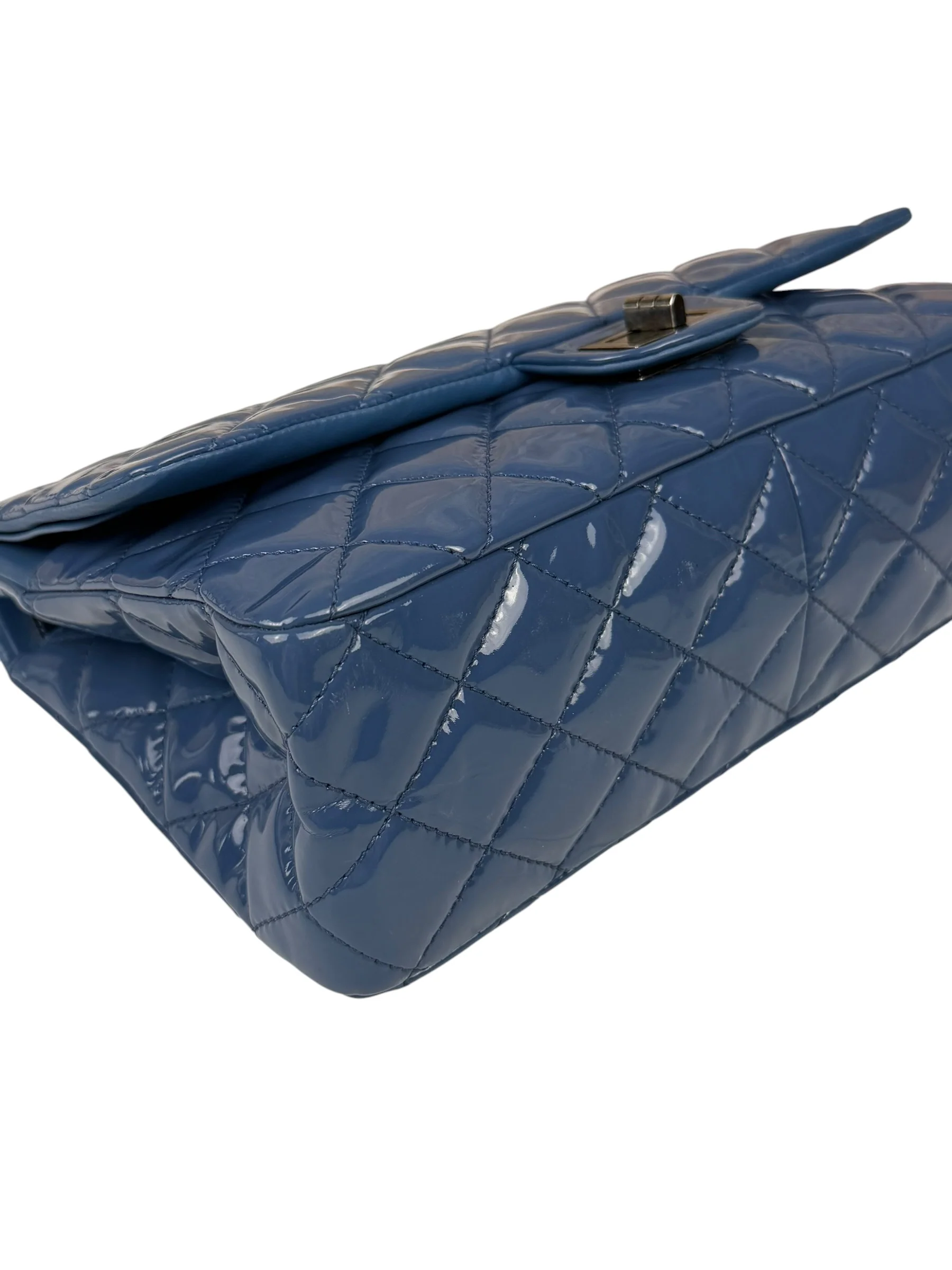 Chanel Blue Patent Quilted Jumbo Classic 2.55 Double Flap Bag 2011 - Image 11