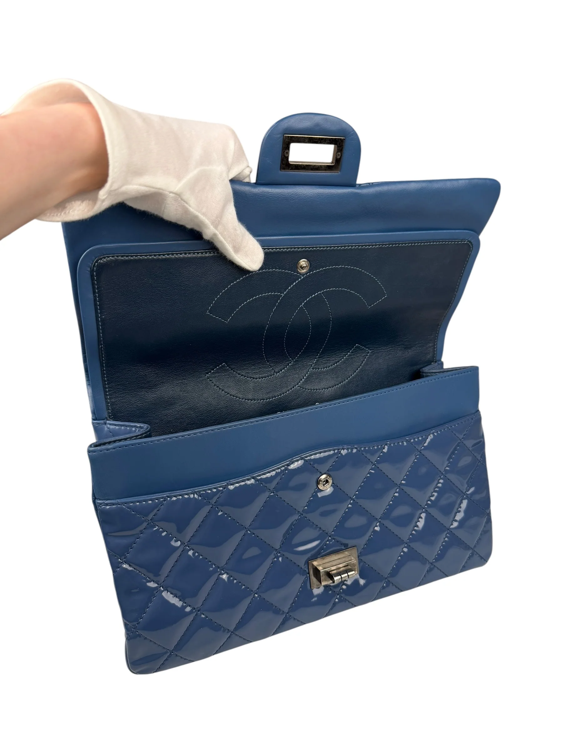 Chanel Blue Patent Quilted Jumbo Classic 2.55 Double Flap Bag 2011 - Image 17