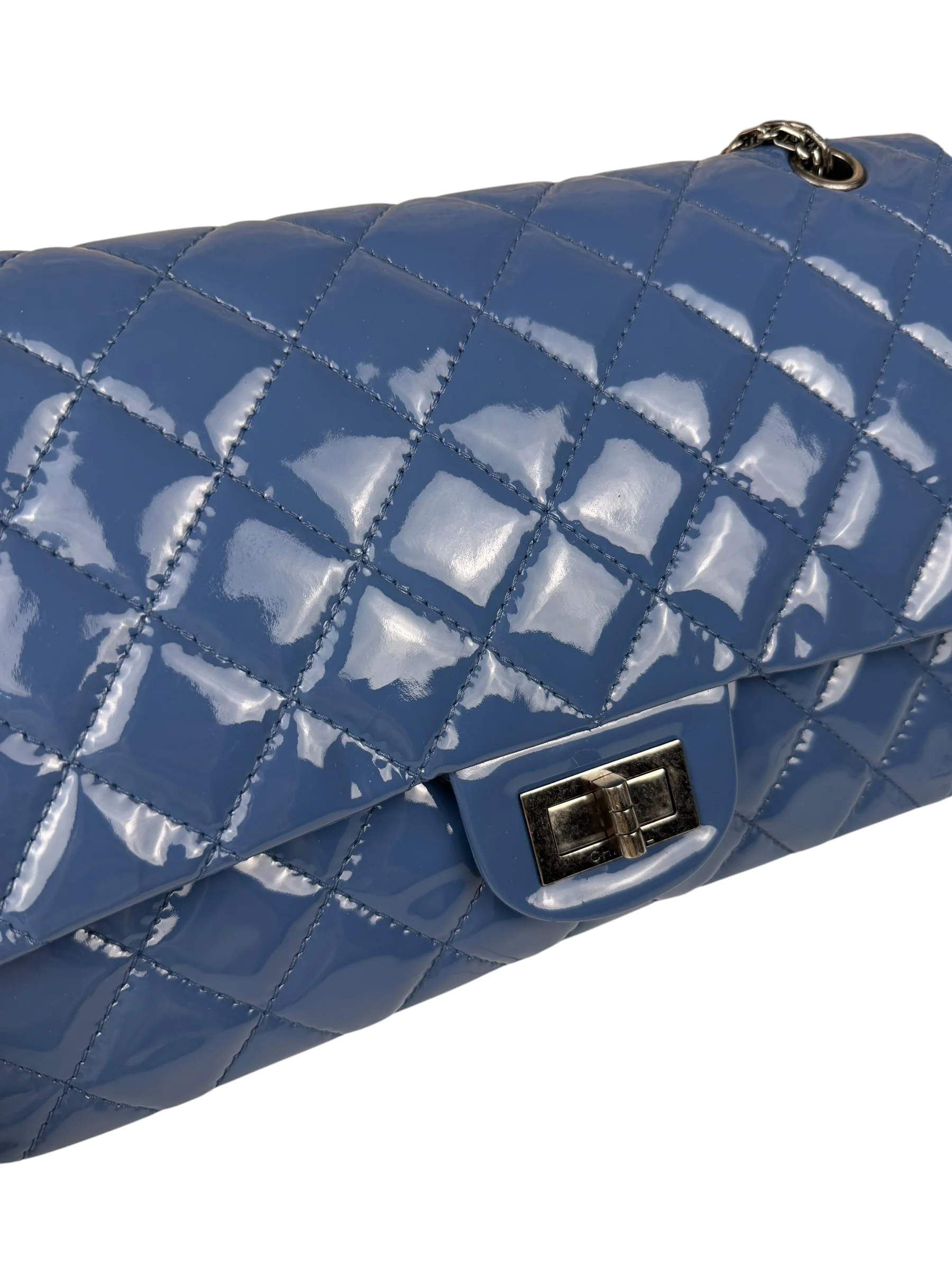 Chanel Blue Patent Quilted Jumbo Classic 2.55 Double Flap Bag 2011 - Image 3
