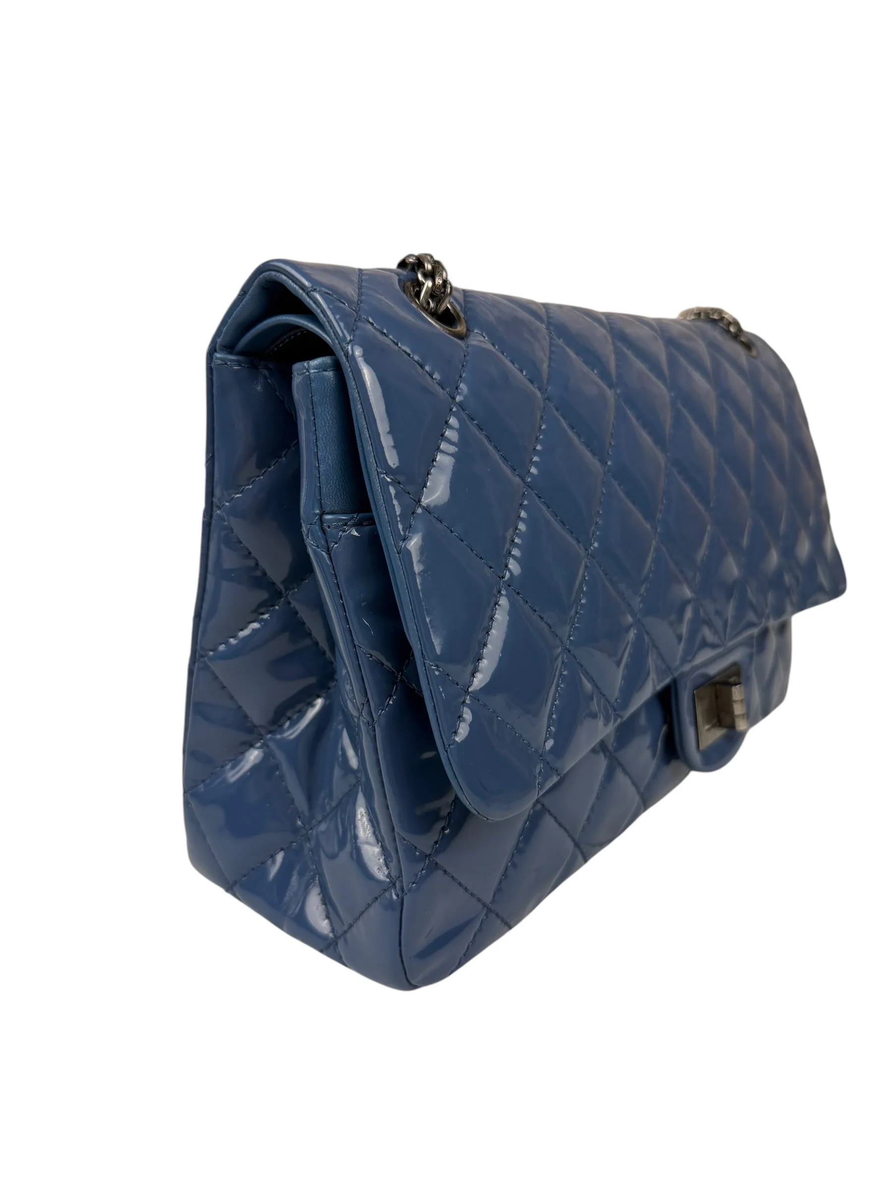 Chanel Blue Patent Quilted Jumbo Classic 2.55 Double Flap Bag 2011 - Image 5