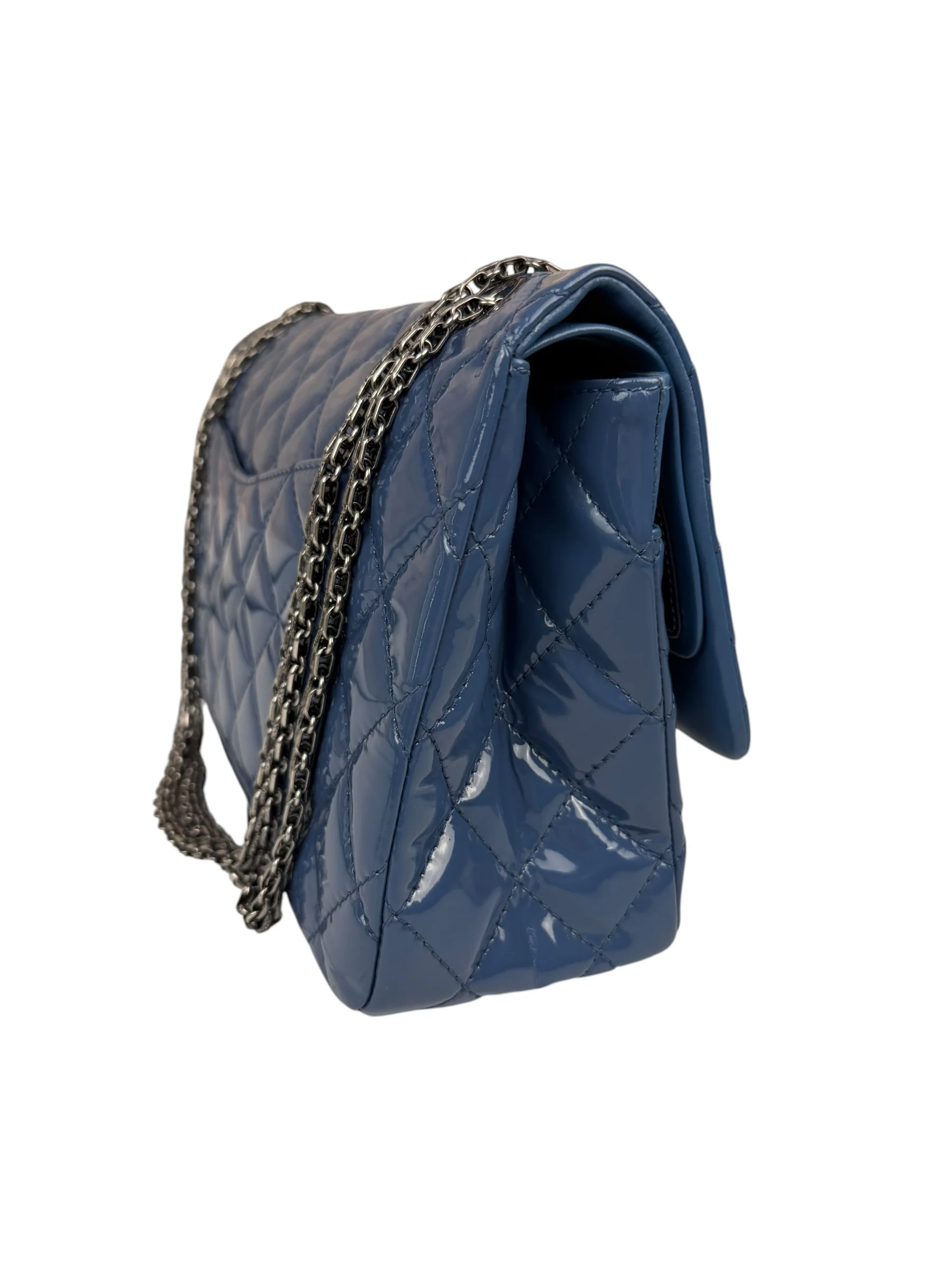 Chanel Blue Patent Quilted Jumbo Classic 2.55 Double Flap Bag 2011 - Image 6