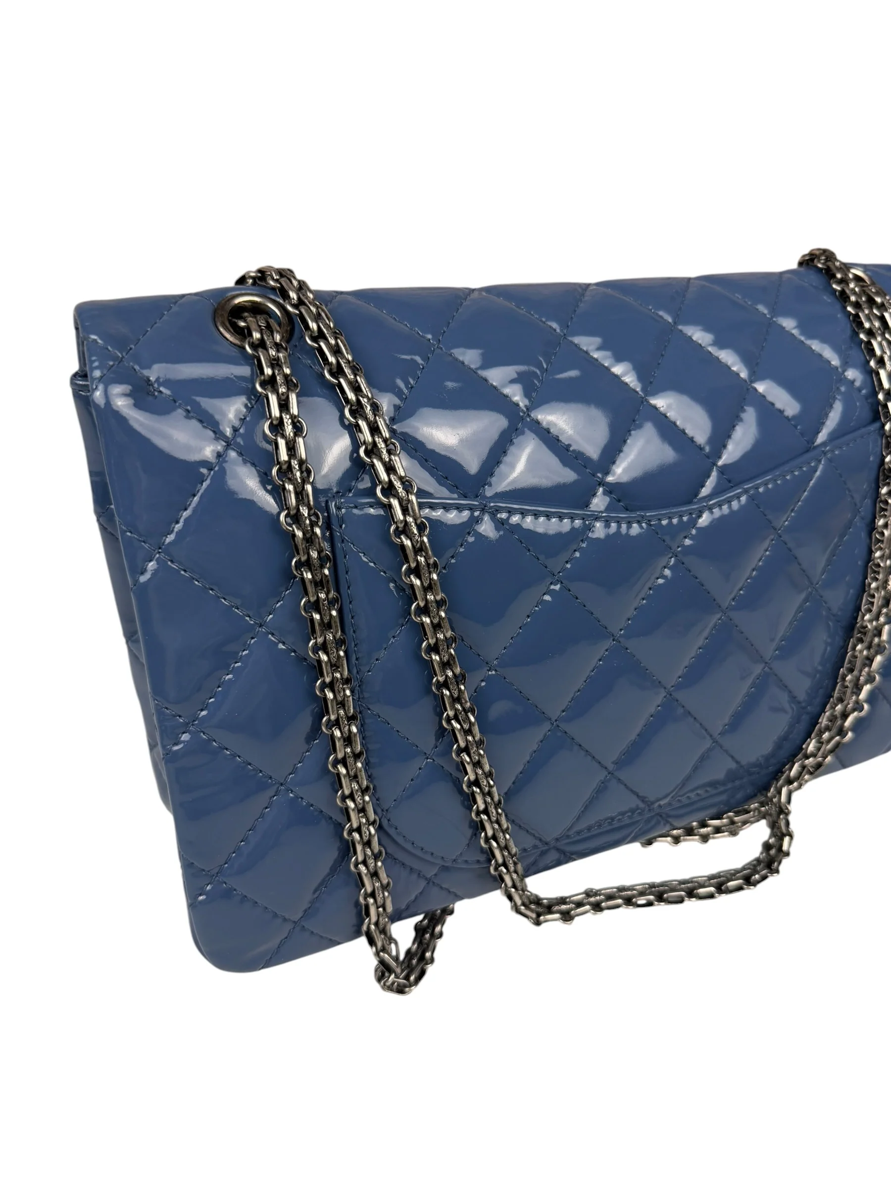 Chanel Blue Patent Quilted Jumbo Classic 2.55 Double Flap Bag 2011 - Image 8