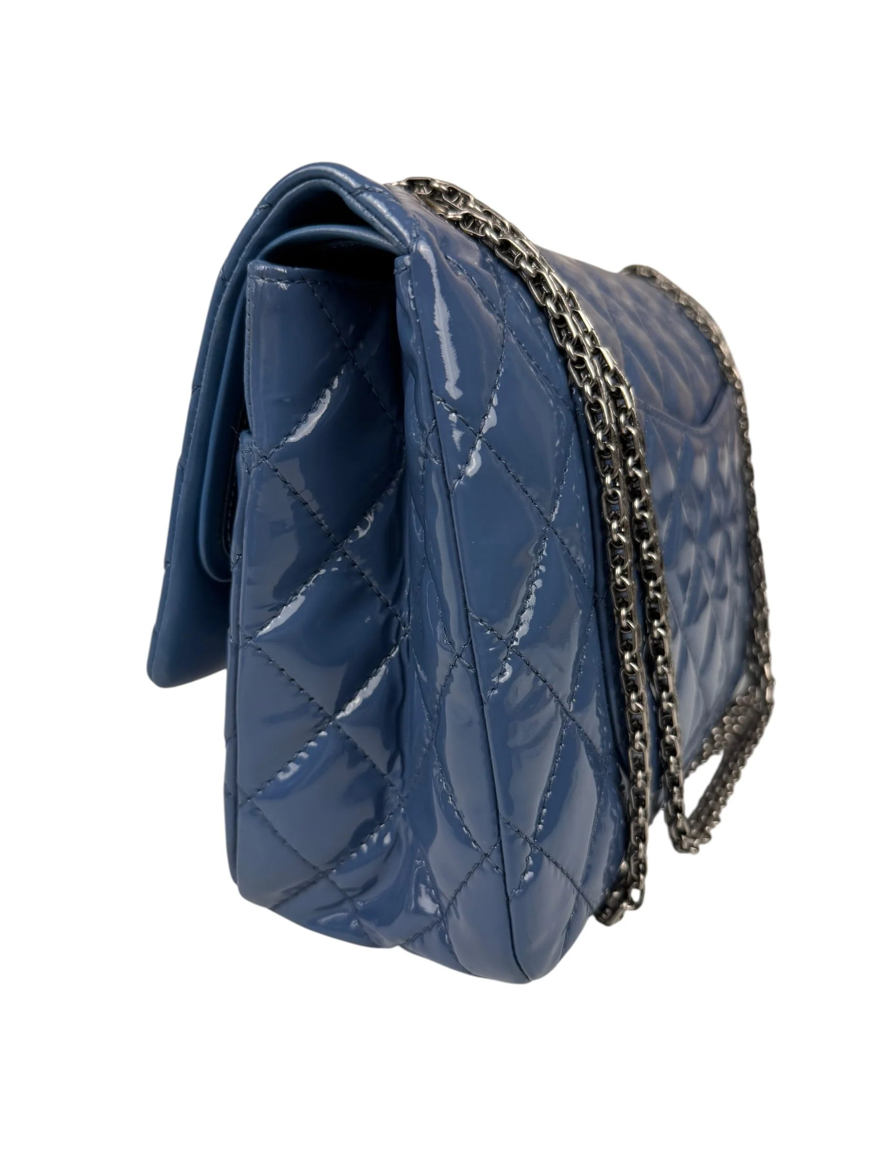 Chanel Blue Patent Quilted Jumbo Classic 2.55 Double Flap Bag 2011 - Image 9