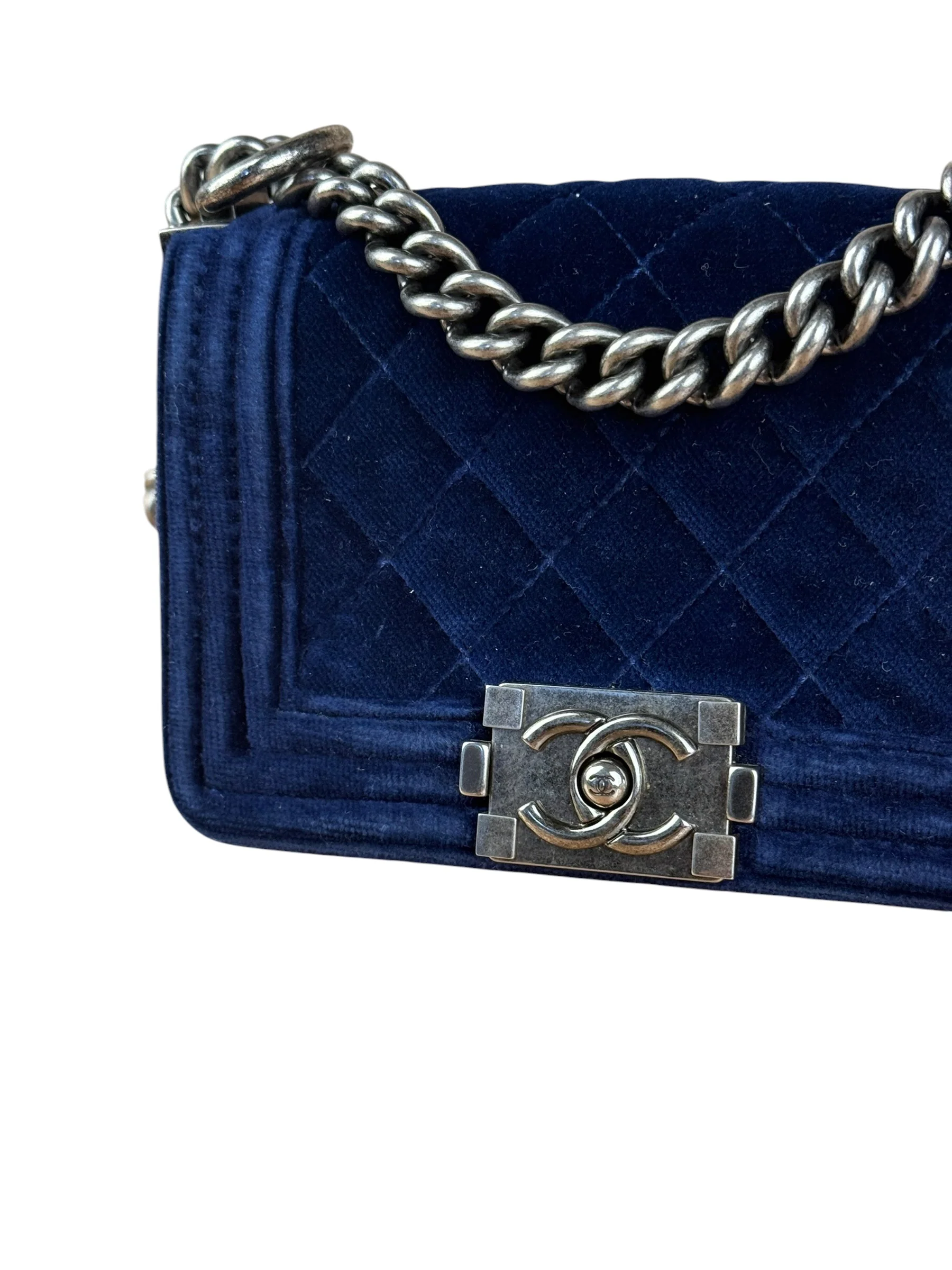 Chanel Blue Velvet Quilted Mini Boy Bag 2012 - Image 3