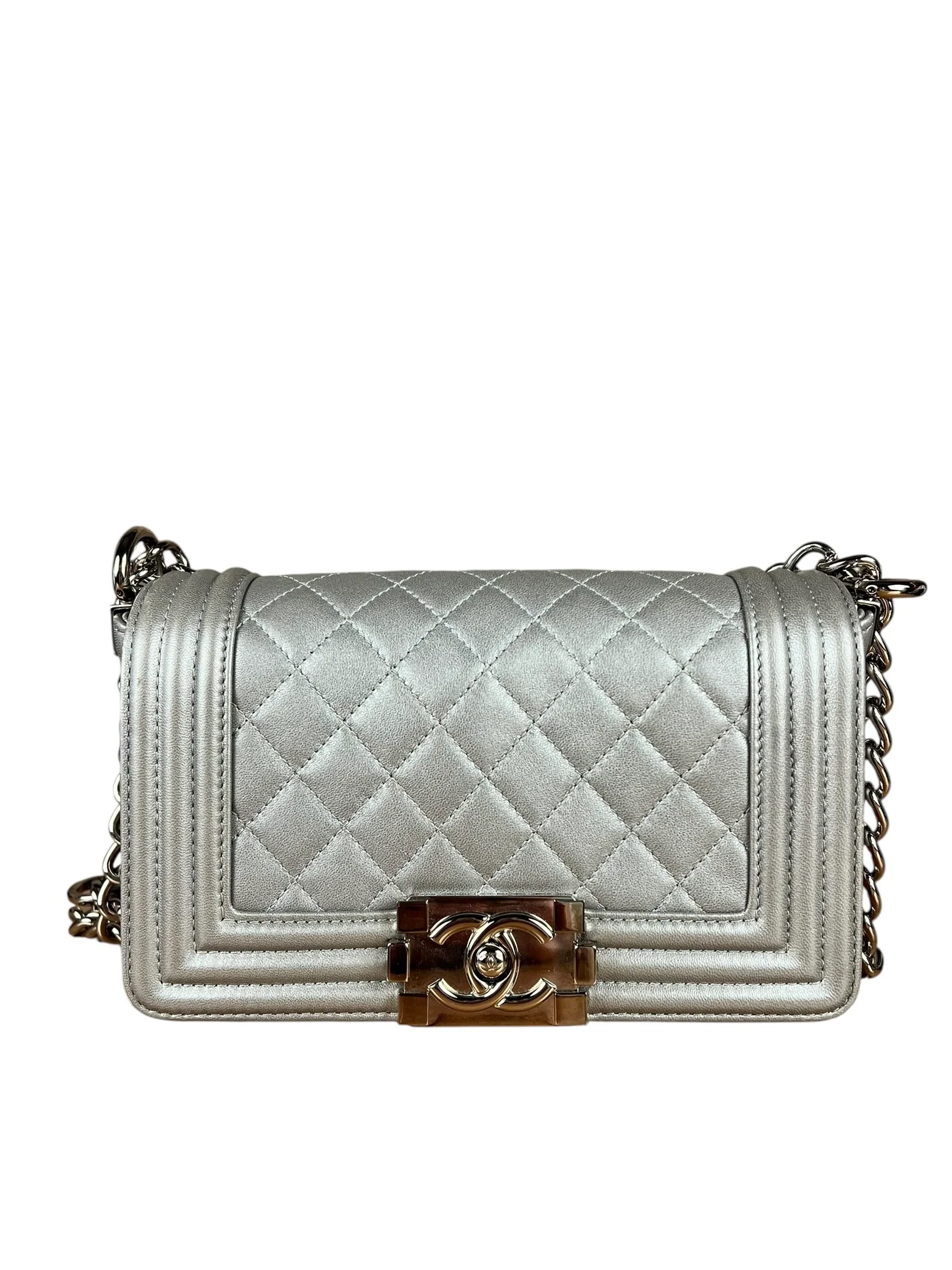 Chanel CC Silver Lambskin Quilted Boy Bag Red Stingray 2012 - Image 3