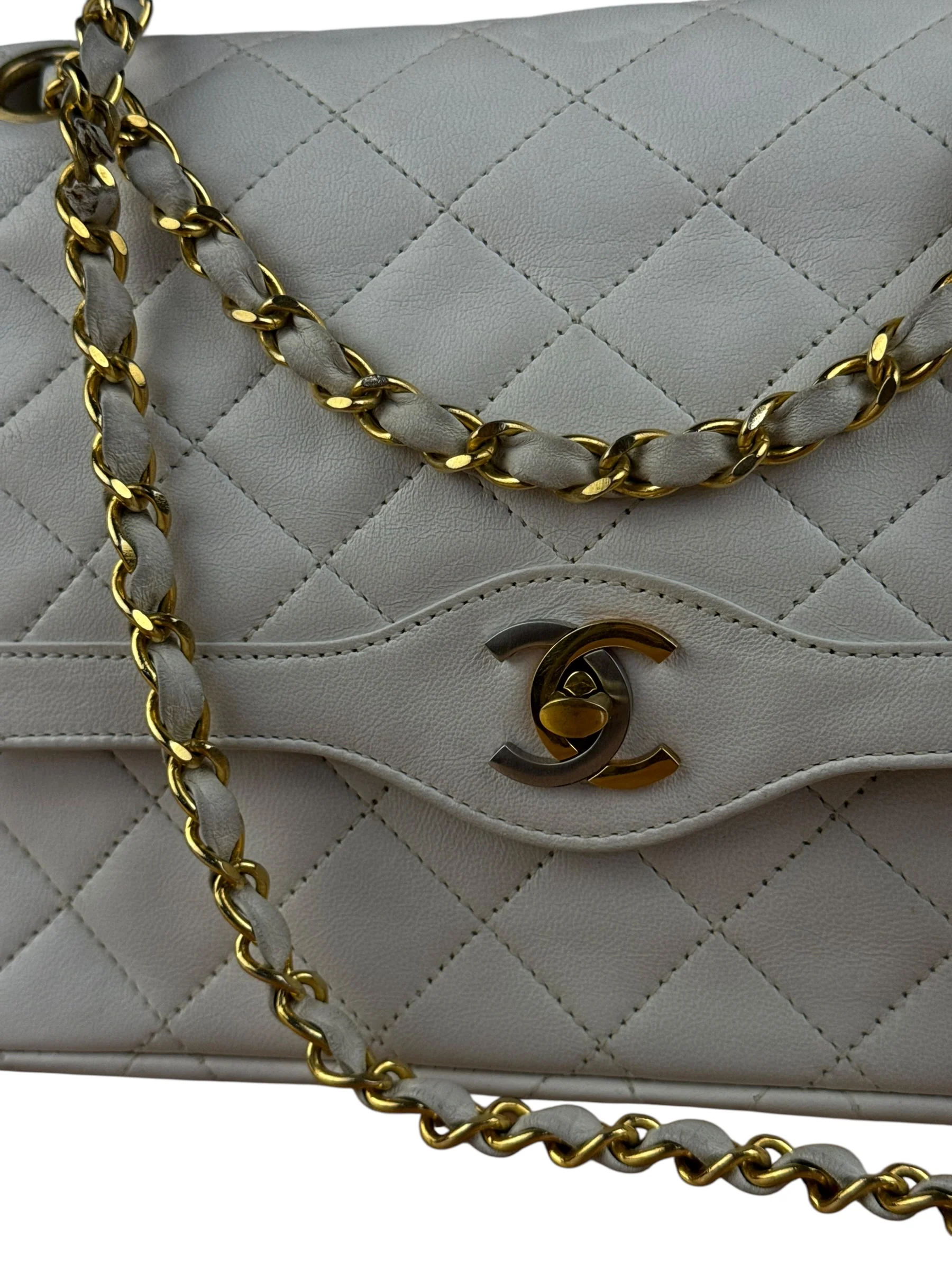 Chanel CC White Quilted Double Flap Bag 1988 - Image 11