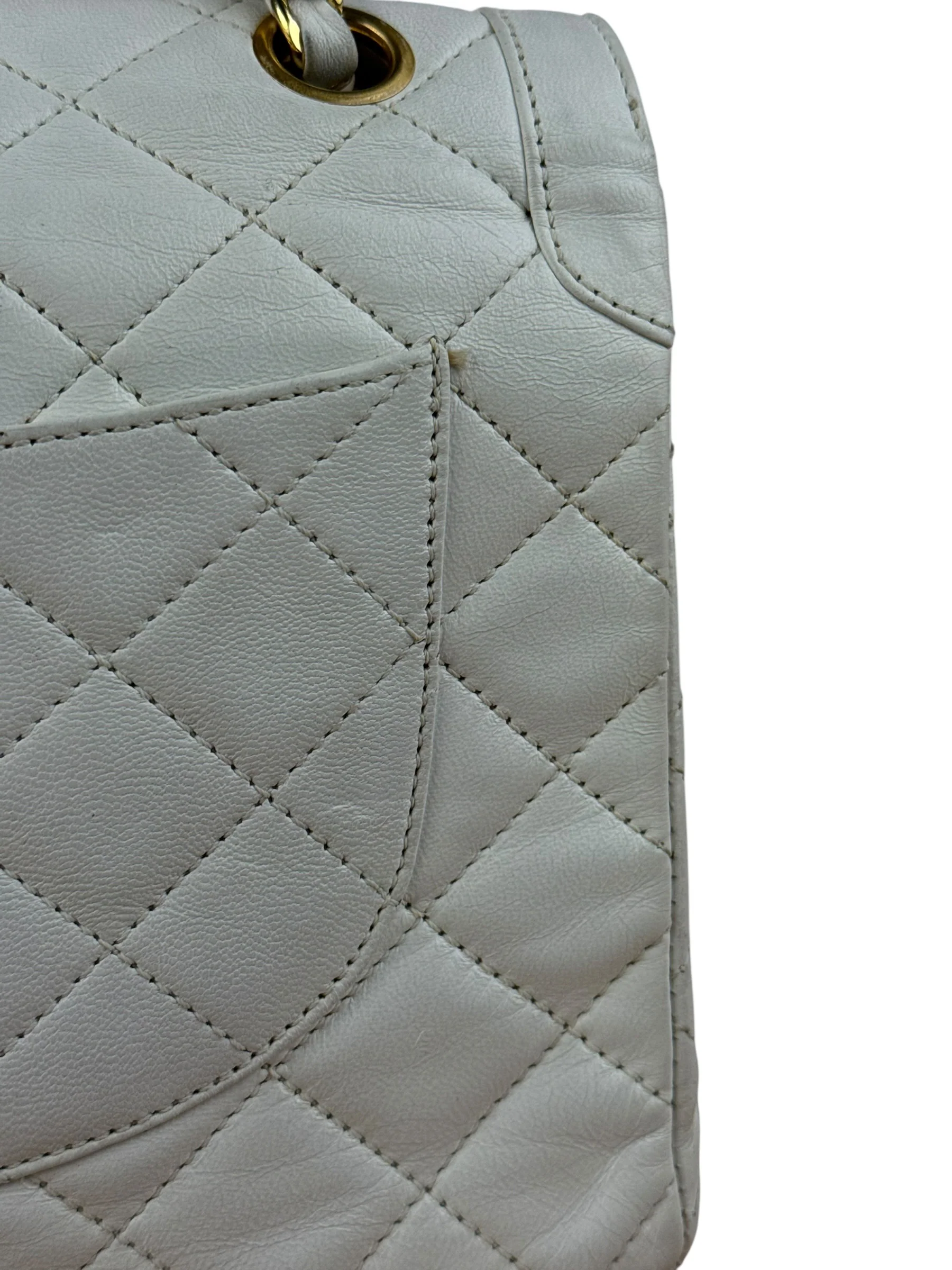 Chanel CC White Quilted Double Flap Bag 1988 - Image 8