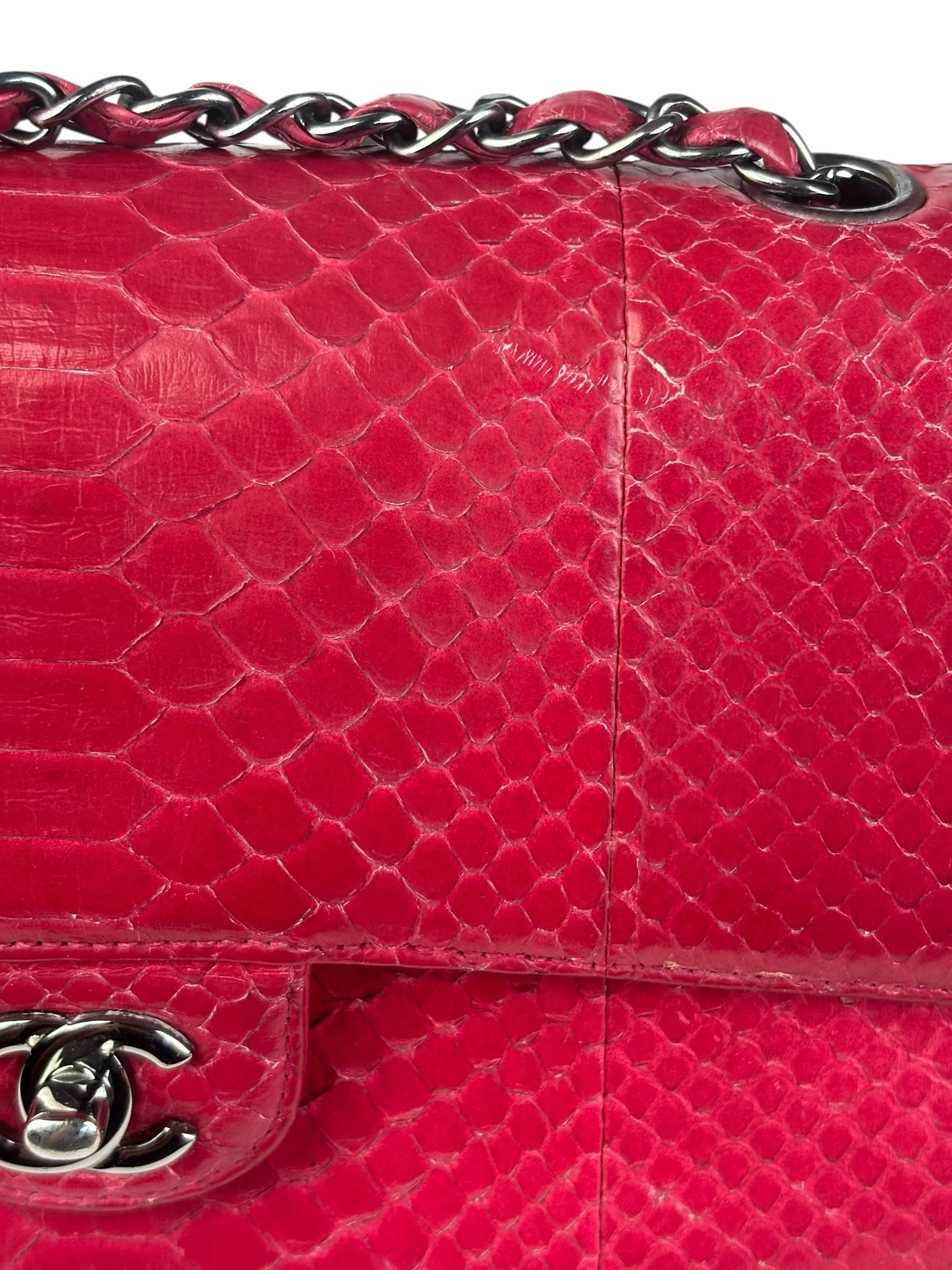 Chanel Classic Double Flap Python Bag Pink 2014 - Image 10