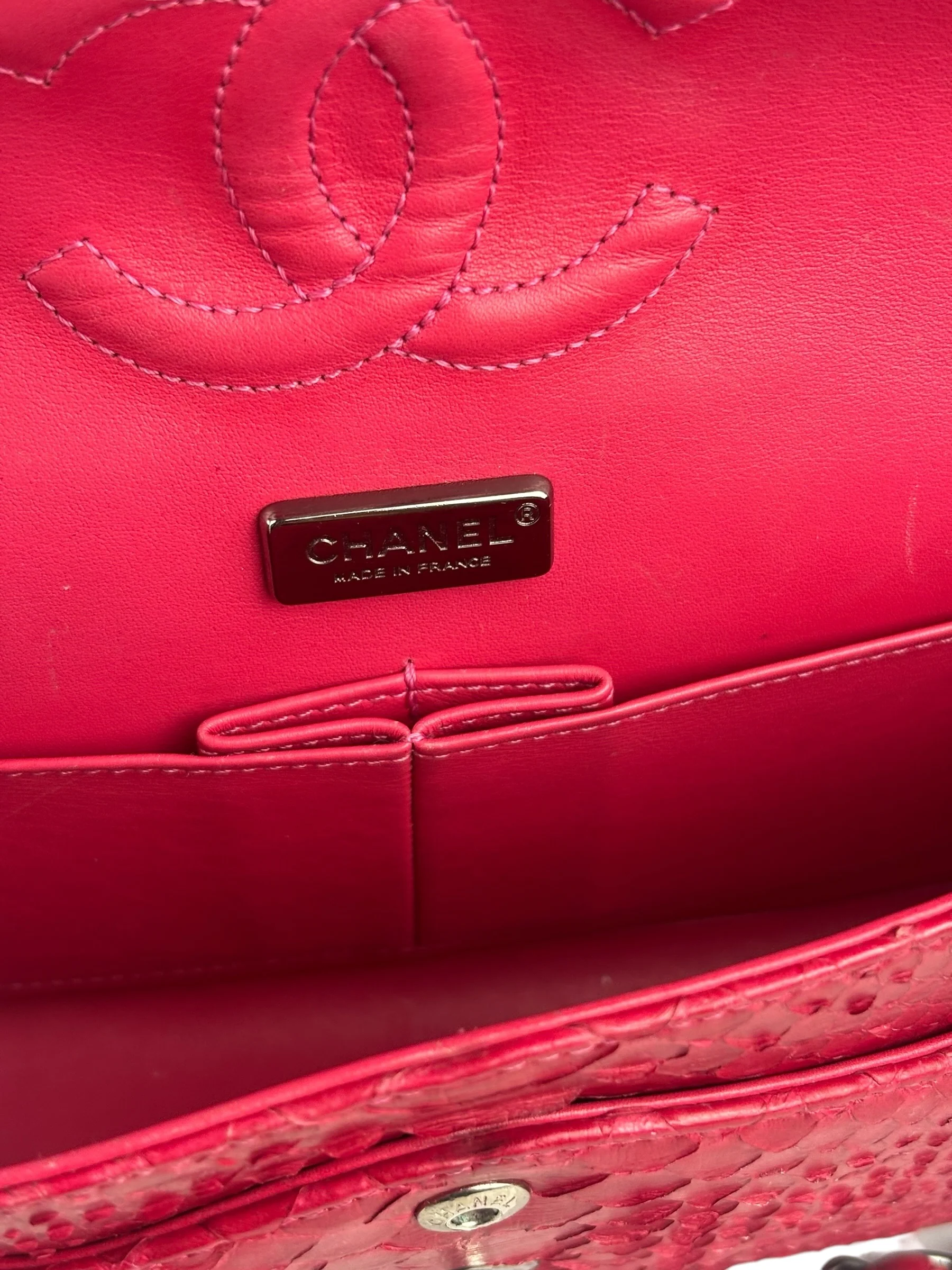 Chanel Classic Double Flap Python Bag Pink 2014 - Image 13