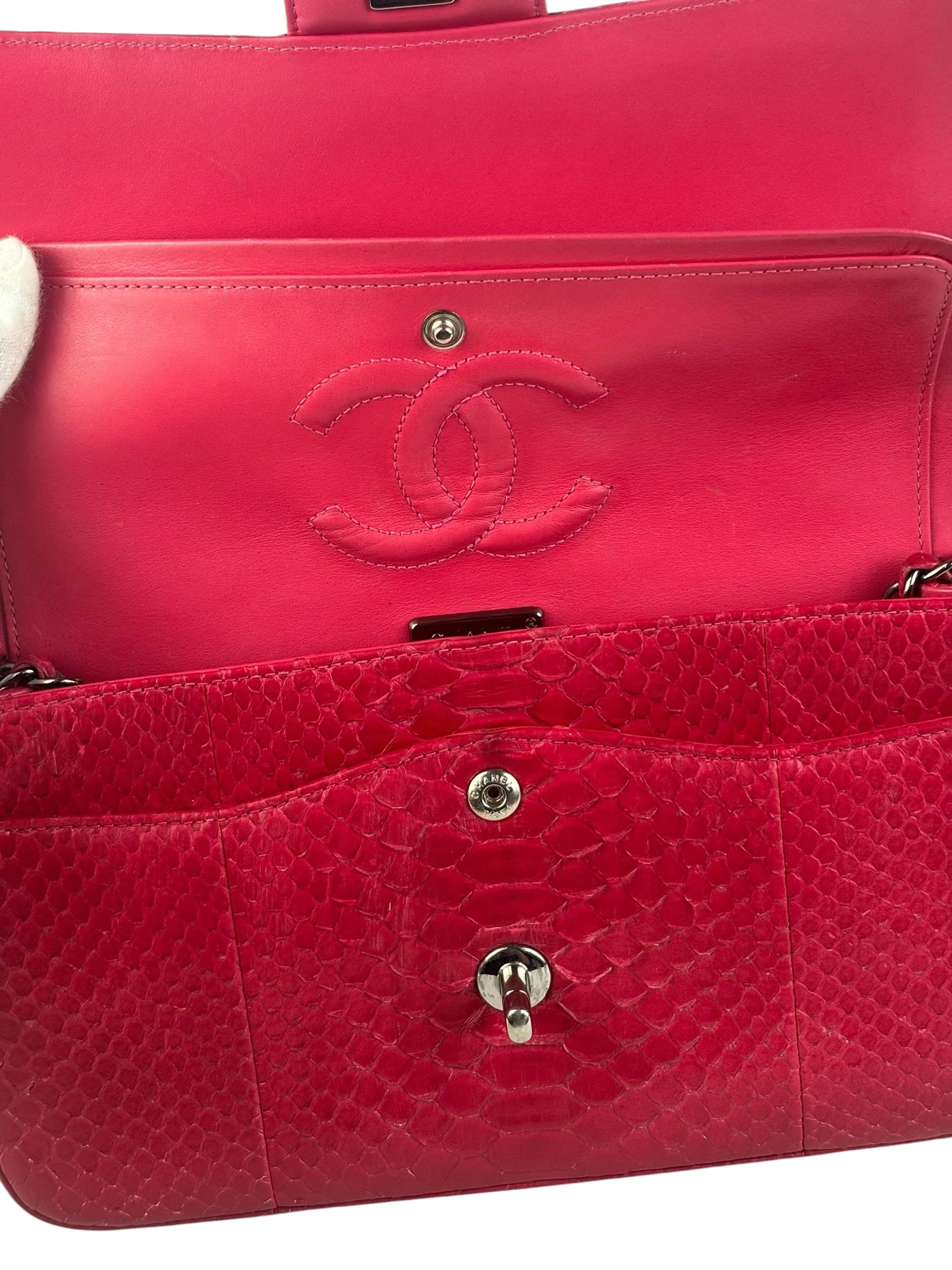 Chanel Classic Double Flap Python Bag Pink 2014 - Image 14