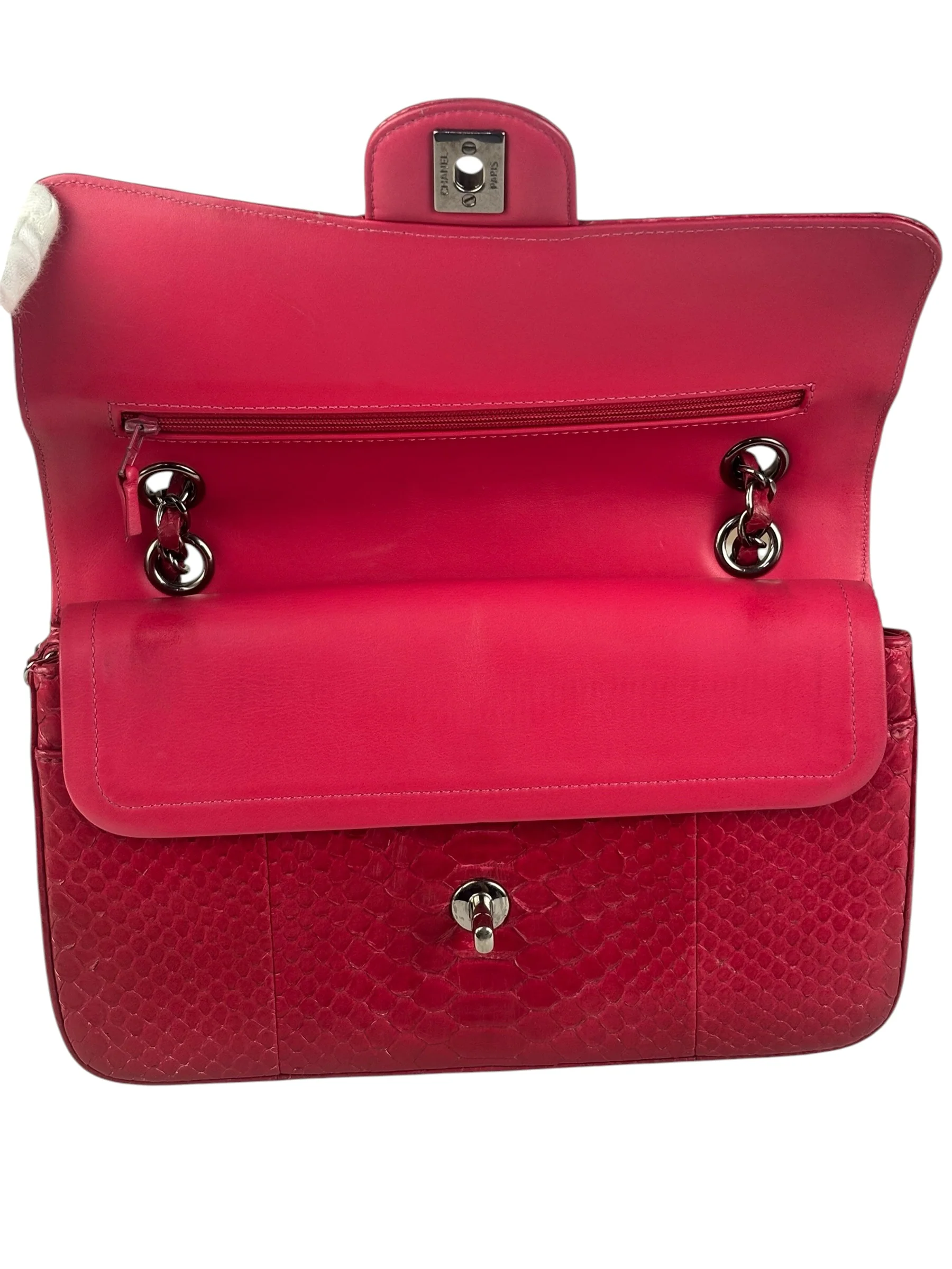 Chanel Classic Double Flap Python Bag Pink 2014 - Image 15