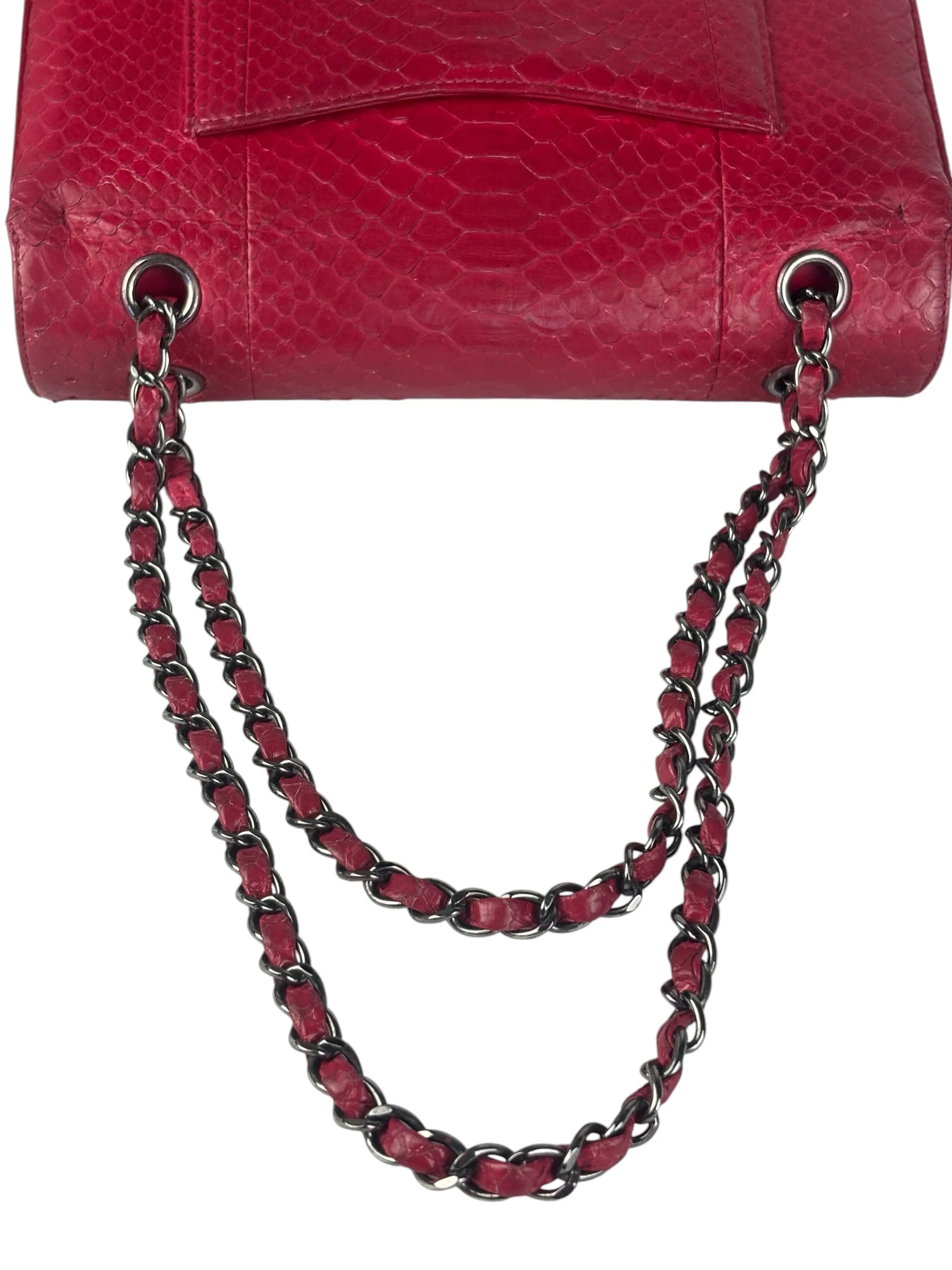 Chanel Classic Double Flap Python Bag Pink 2014 - Image 18
