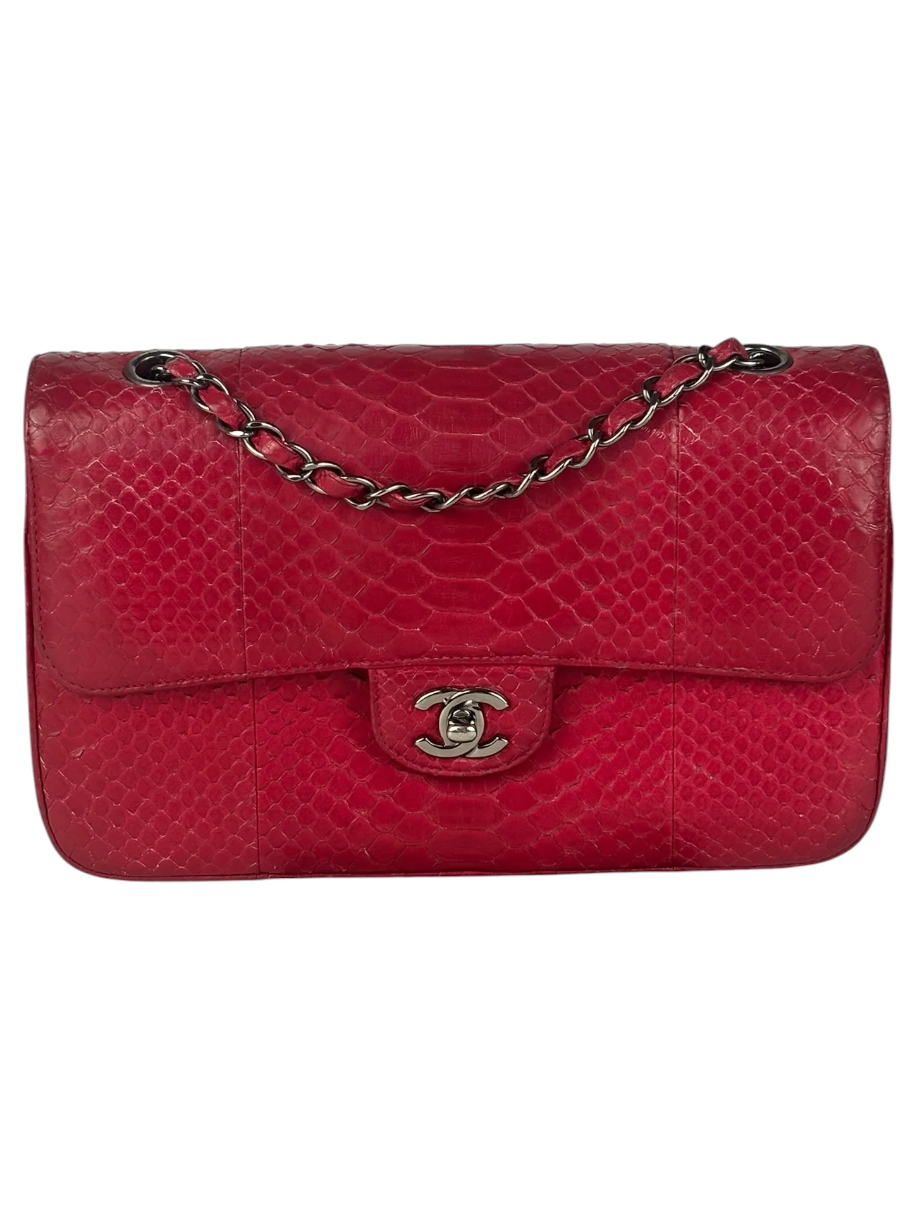 Chanel Classic Double Flap Python Bag Pink 2014 - Image 19