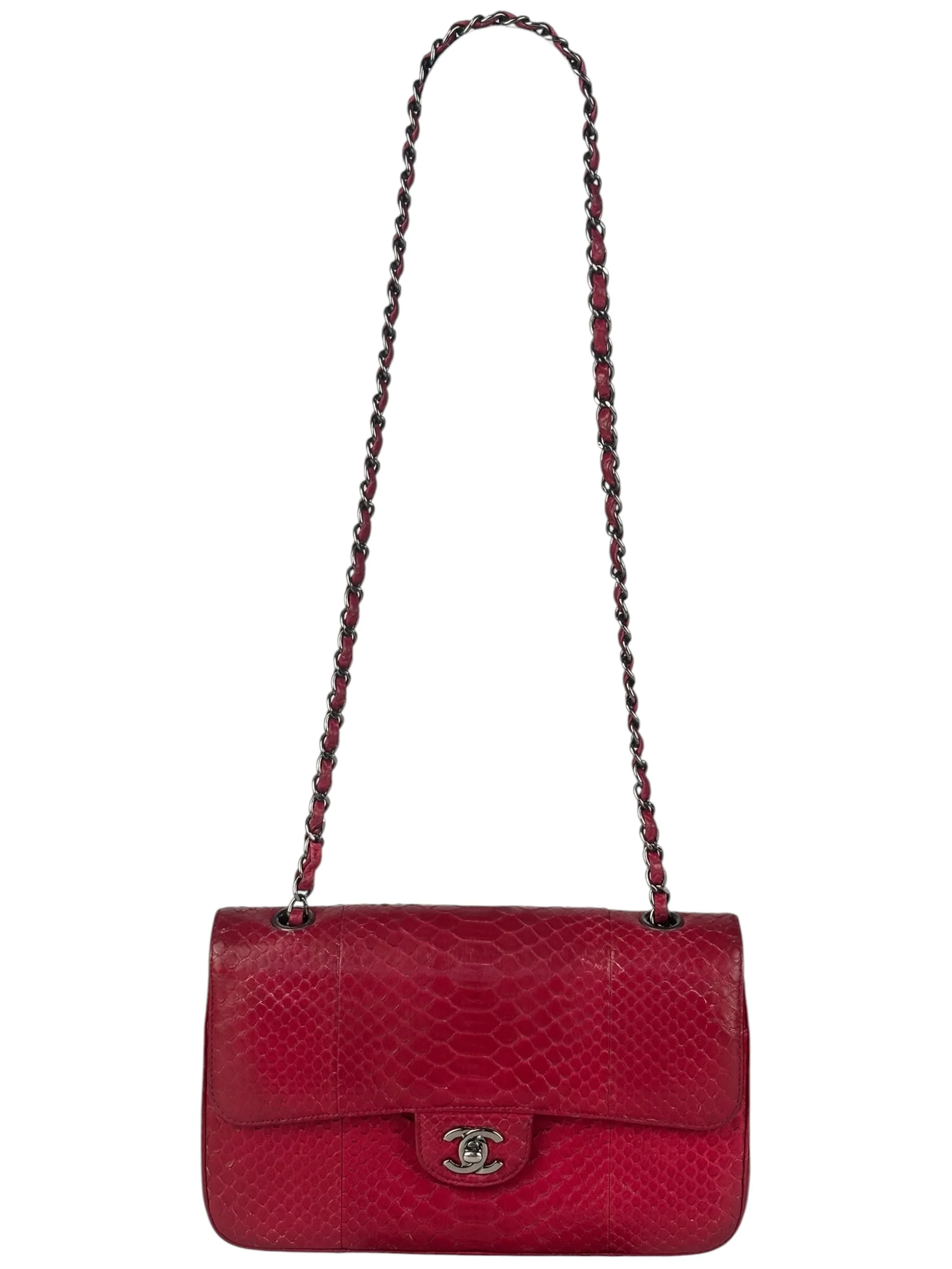 Chanel Classic Double Flap Python Bag Pink 2014 - Image 2