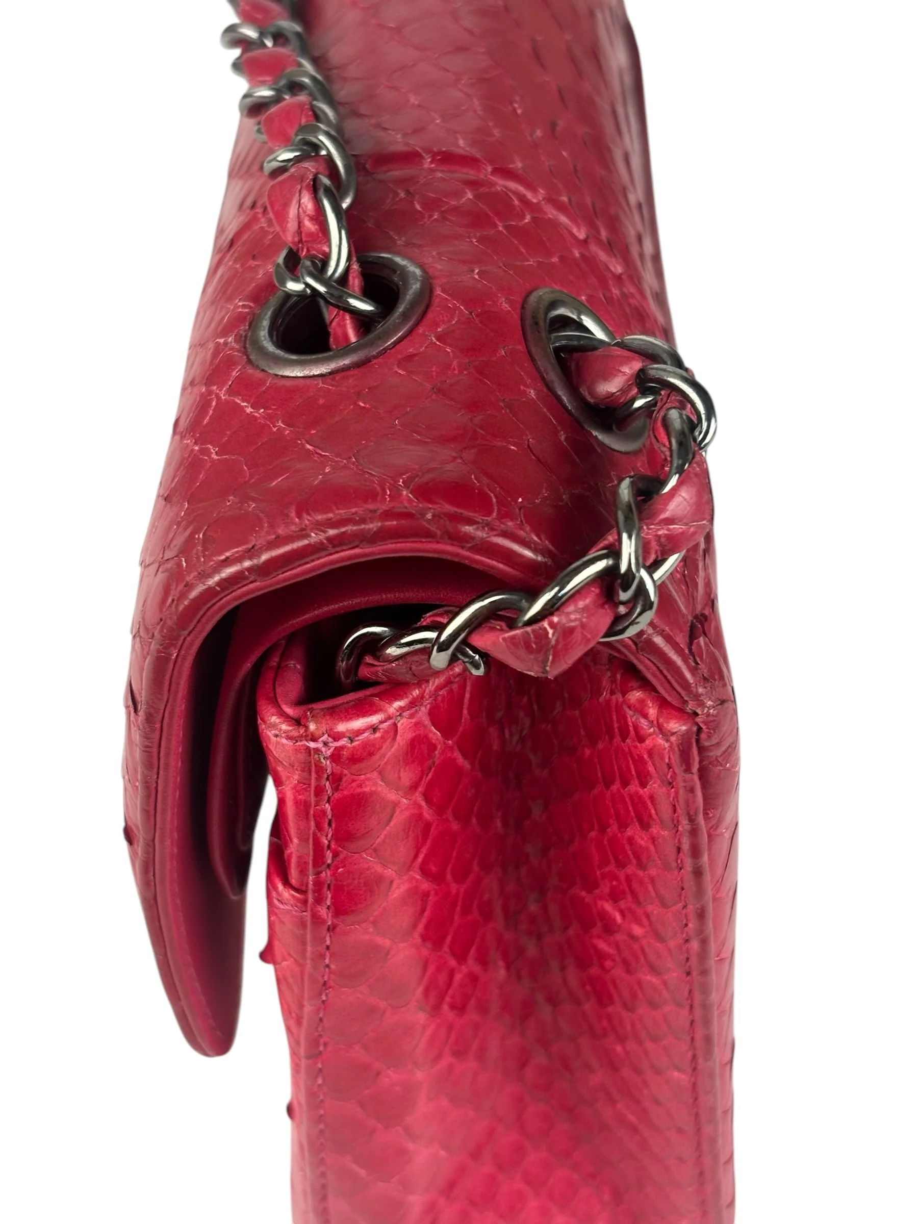 Chanel Classic Double Flap Python Bag Pink 2014 - Image 7