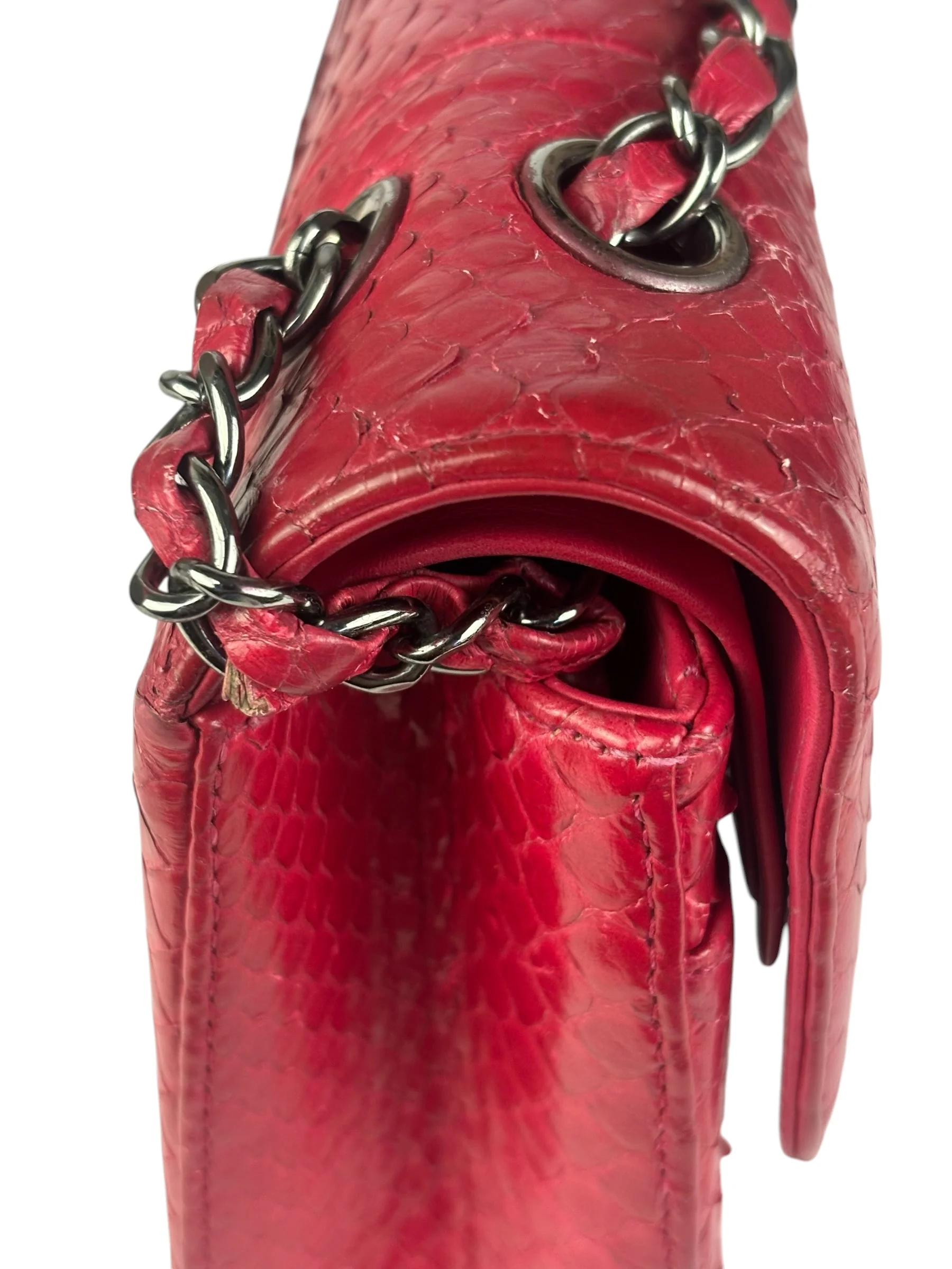 Chanel Classic Double Flap Python Bag Pink 2014 - Image 8