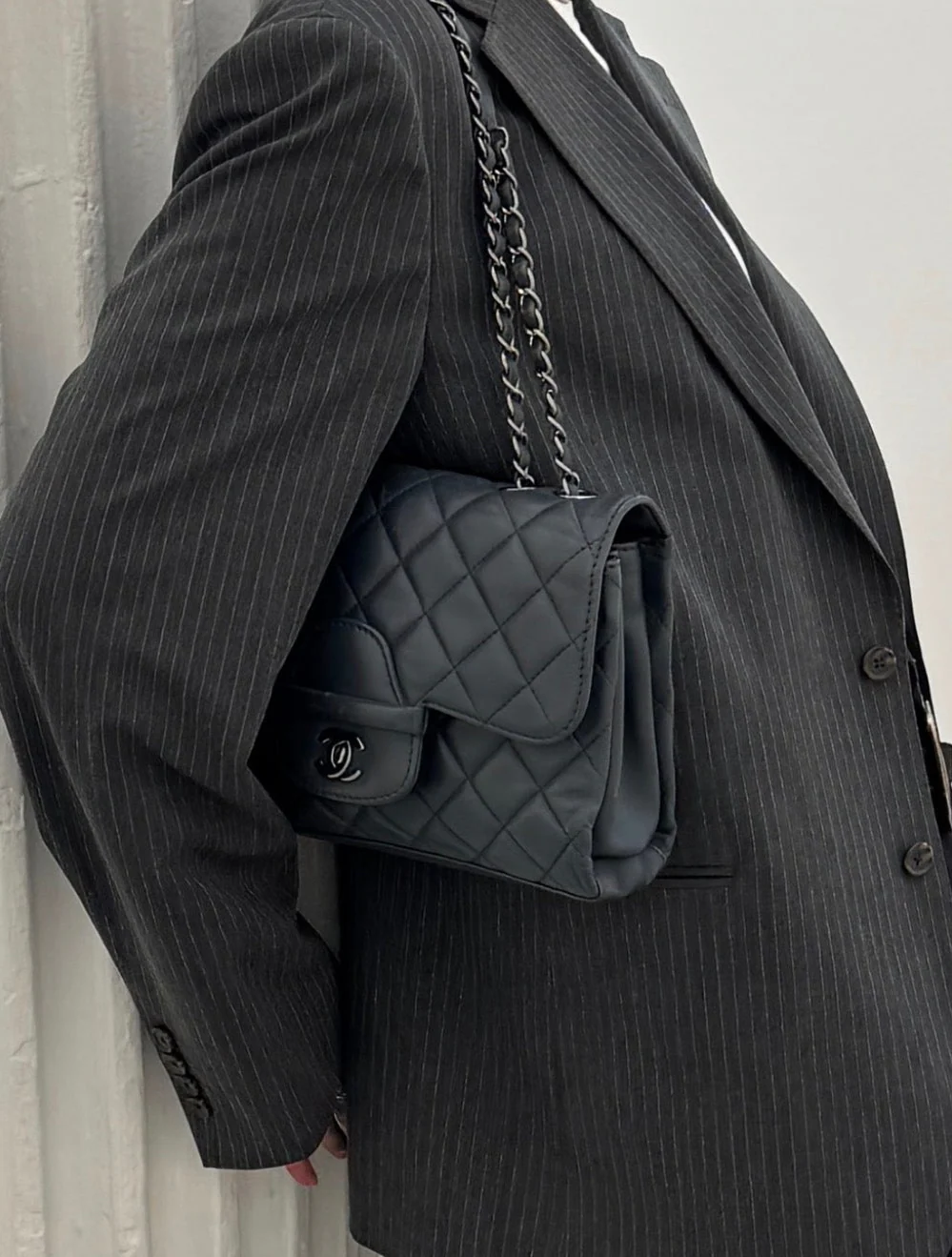 Chanel Dark Grey Quilted Leather Loop Flap Bag 2014