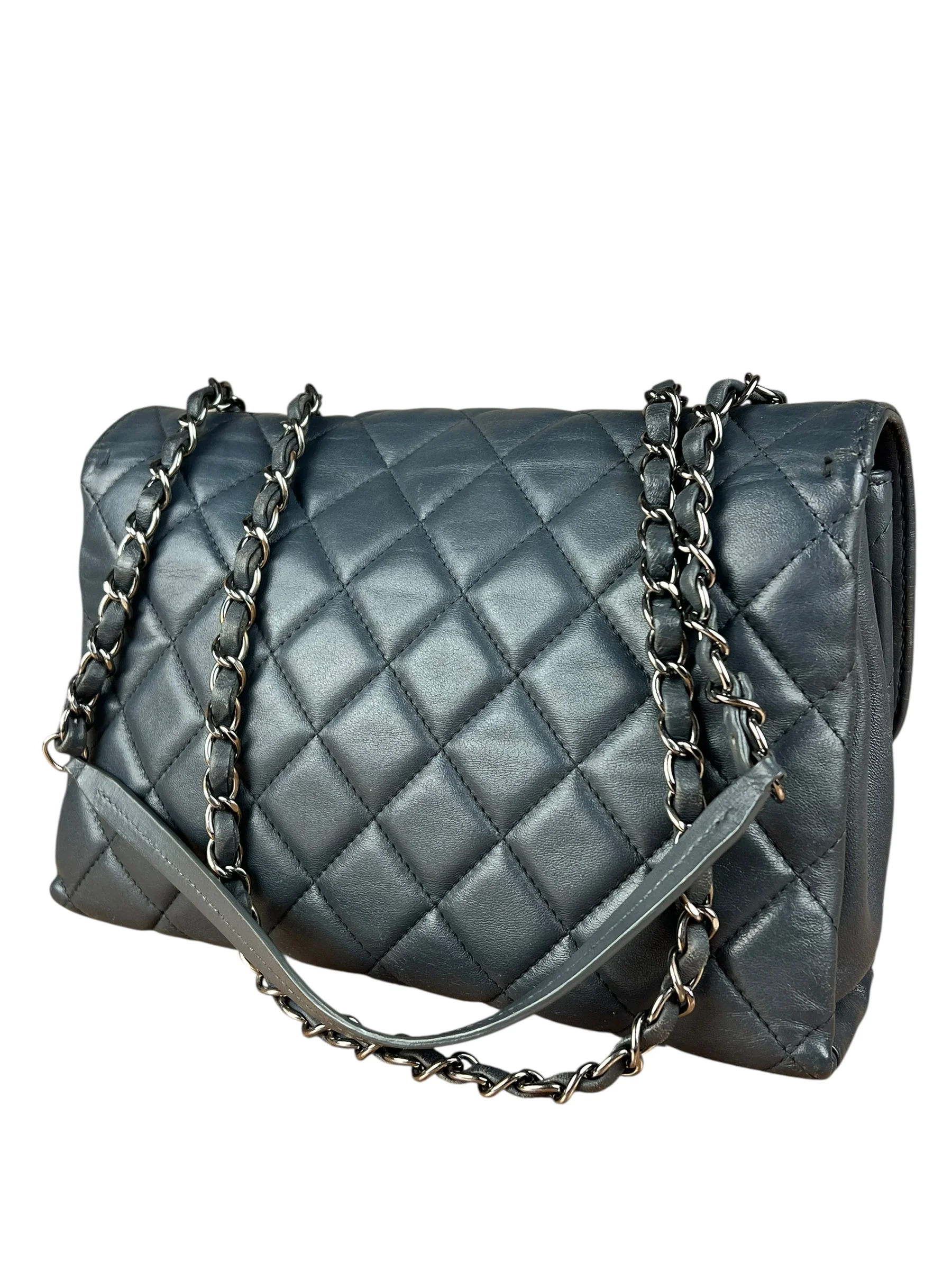 Chanel Dark Grey Quilted Leather Loop Flap Bag 2014 - Image 10
