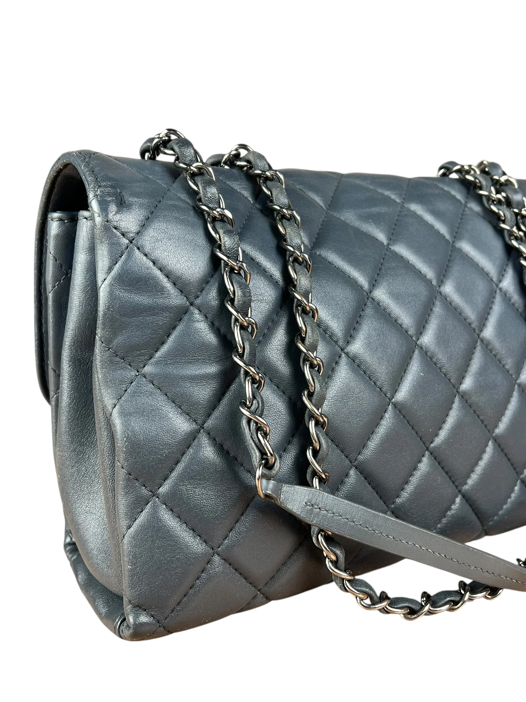 Chanel Dark Grey Quilted Leather Loop Flap Bag 2014 - Image 11