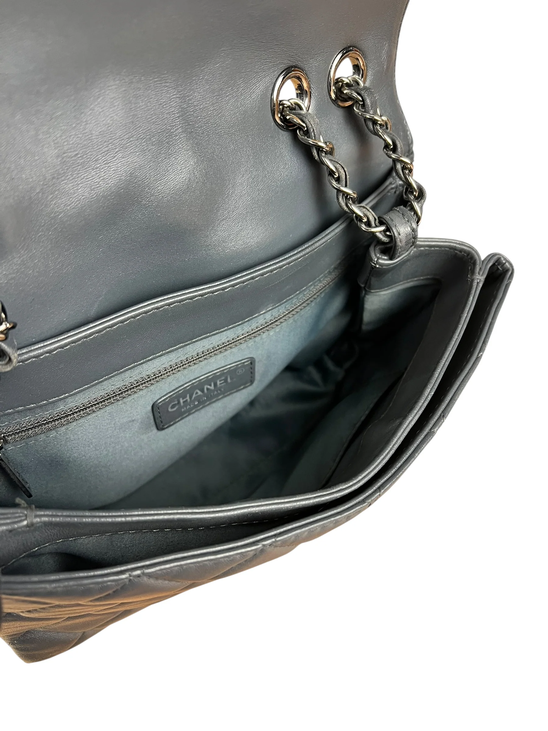 Chanel Dark Grey Quilted Leather Loop Flap Bag 2014 - Image 26