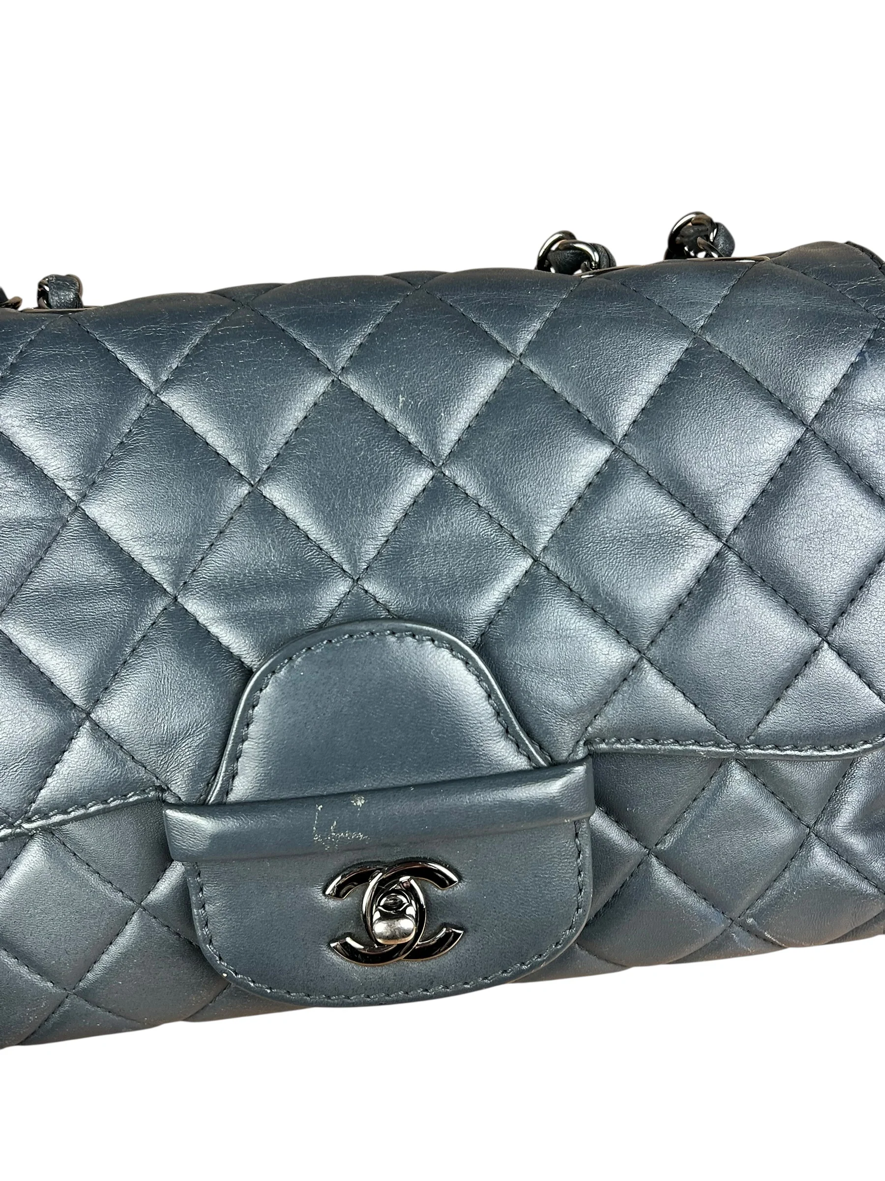 Chanel Dark Grey Quilted Leather Loop Flap Bag 2014 - Image 6