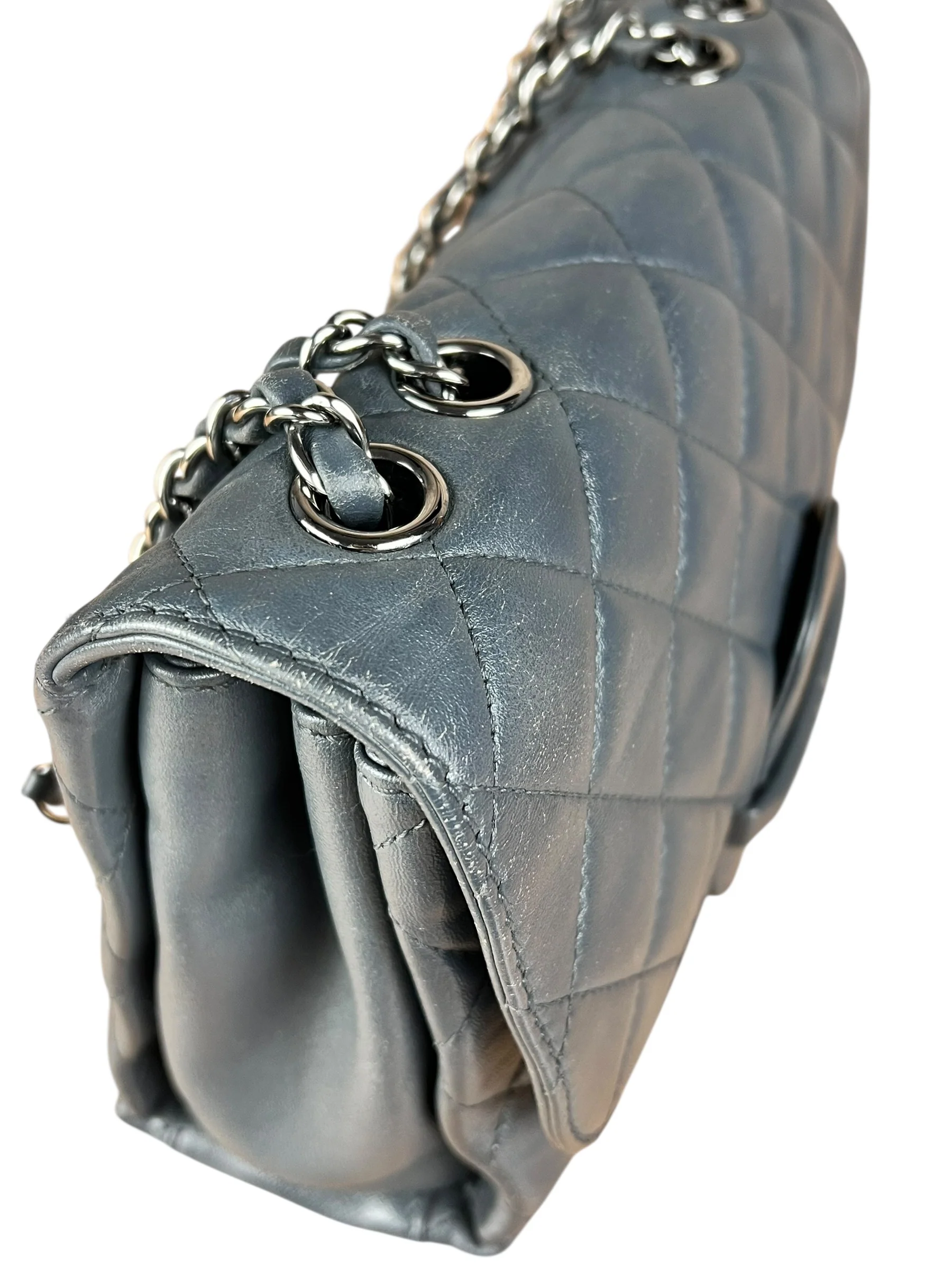 Chanel Dark Grey Quilted Leather Loop Flap Bag 2014 - Image 7