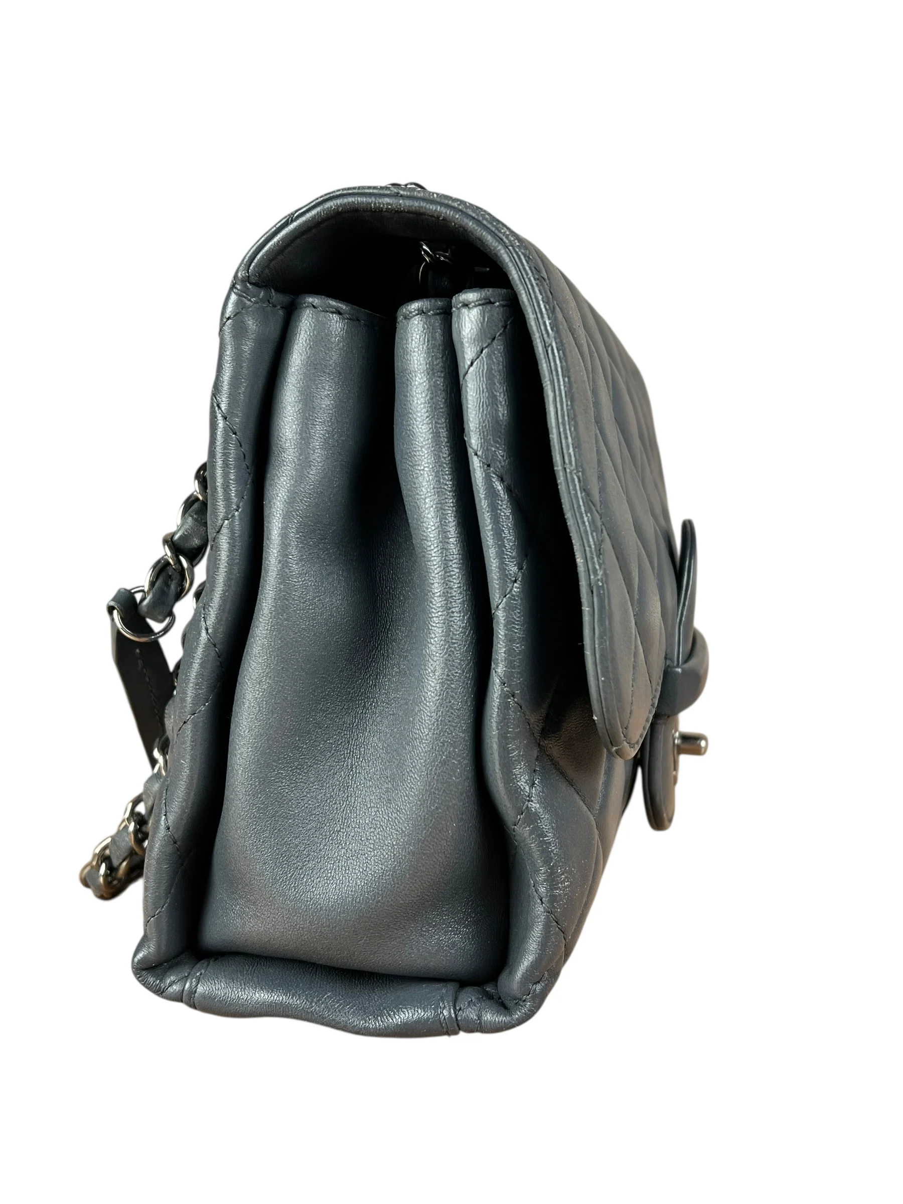 Chanel Dark Grey Quilted Leather Loop Flap Bag 2014 - Image 8