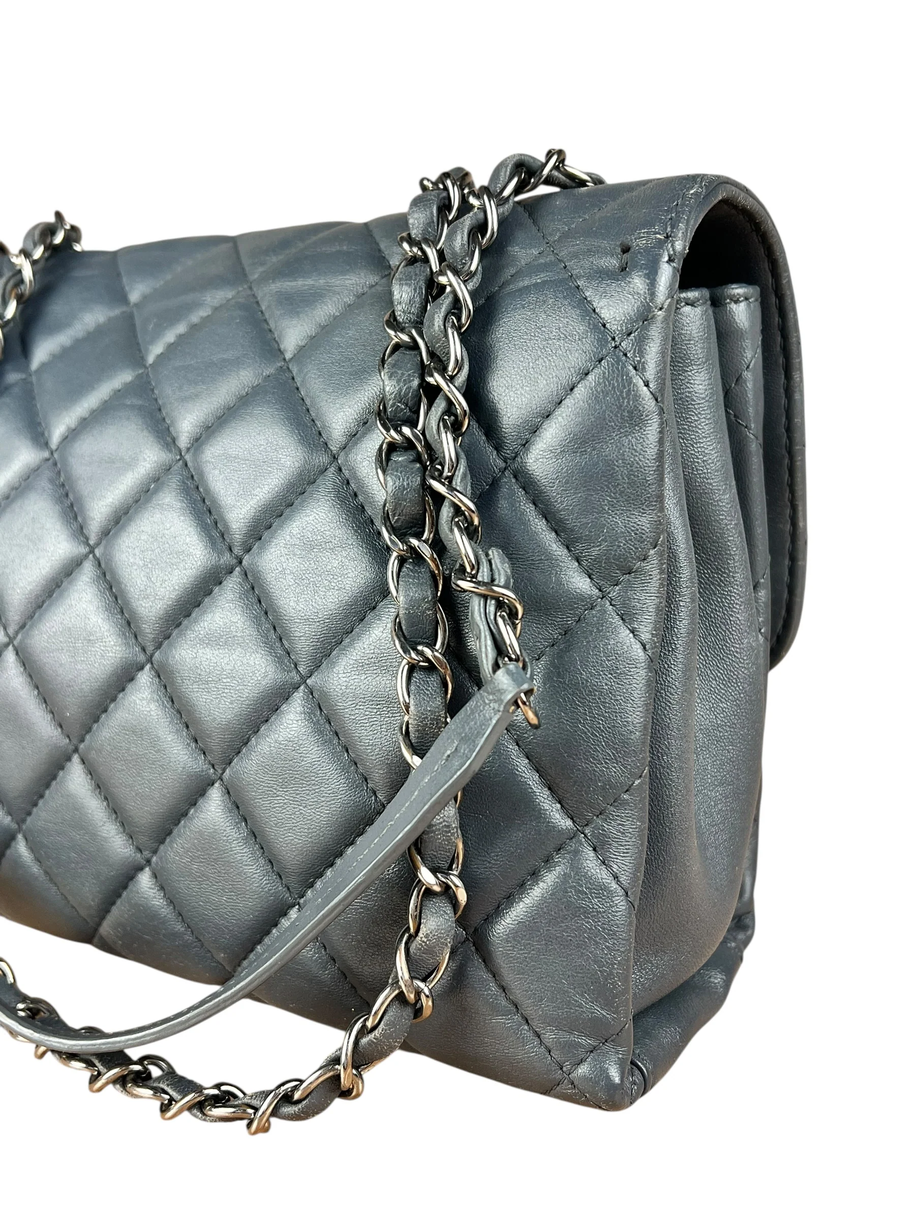 Chanel Dark Grey Quilted Leather Loop Flap Bag 2014 - Image 9