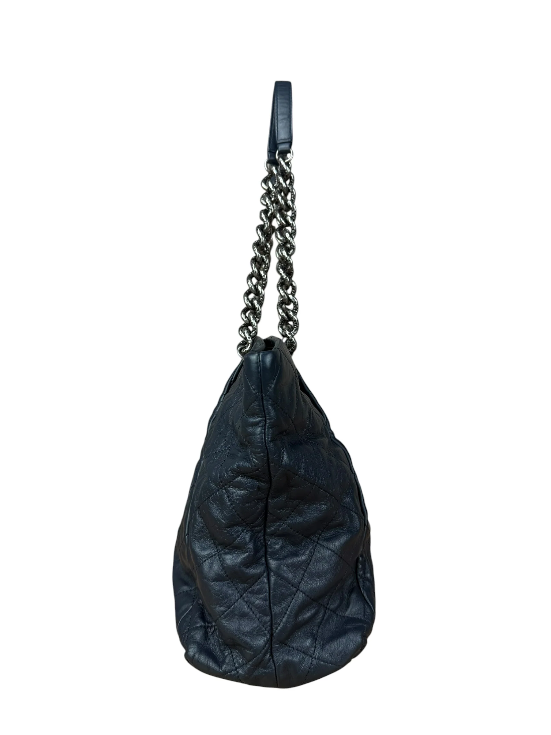 Chanel Dark Navy Quilted Leather Coco Pleats Chain Tote 2012 - Image 4