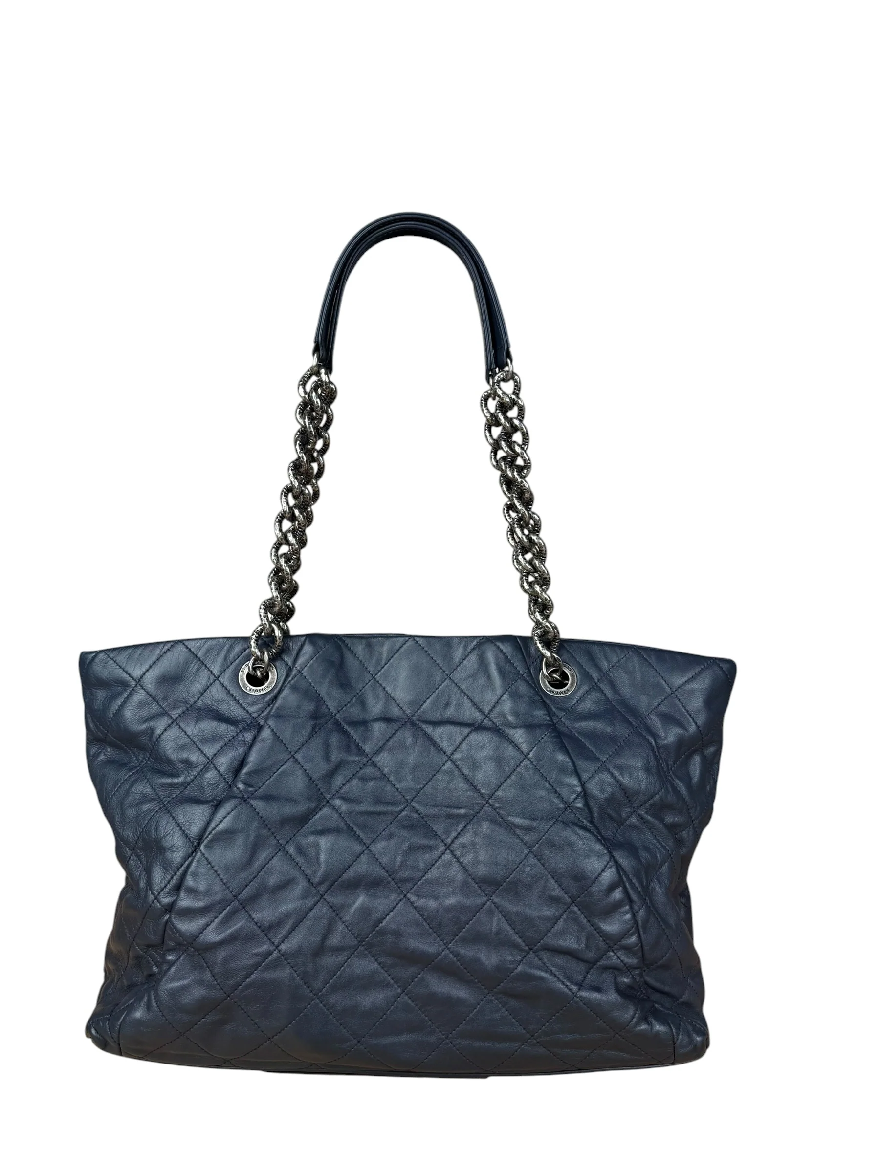 Chanel Dark Navy Quilted Leather Coco Pleats Chain Tote 2012 - Image 8