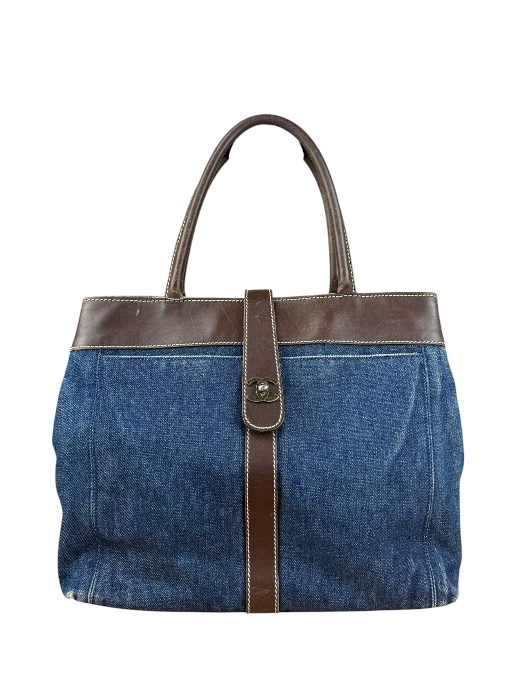 Chanel Denim CC Leather Lined Tote Bag 2001