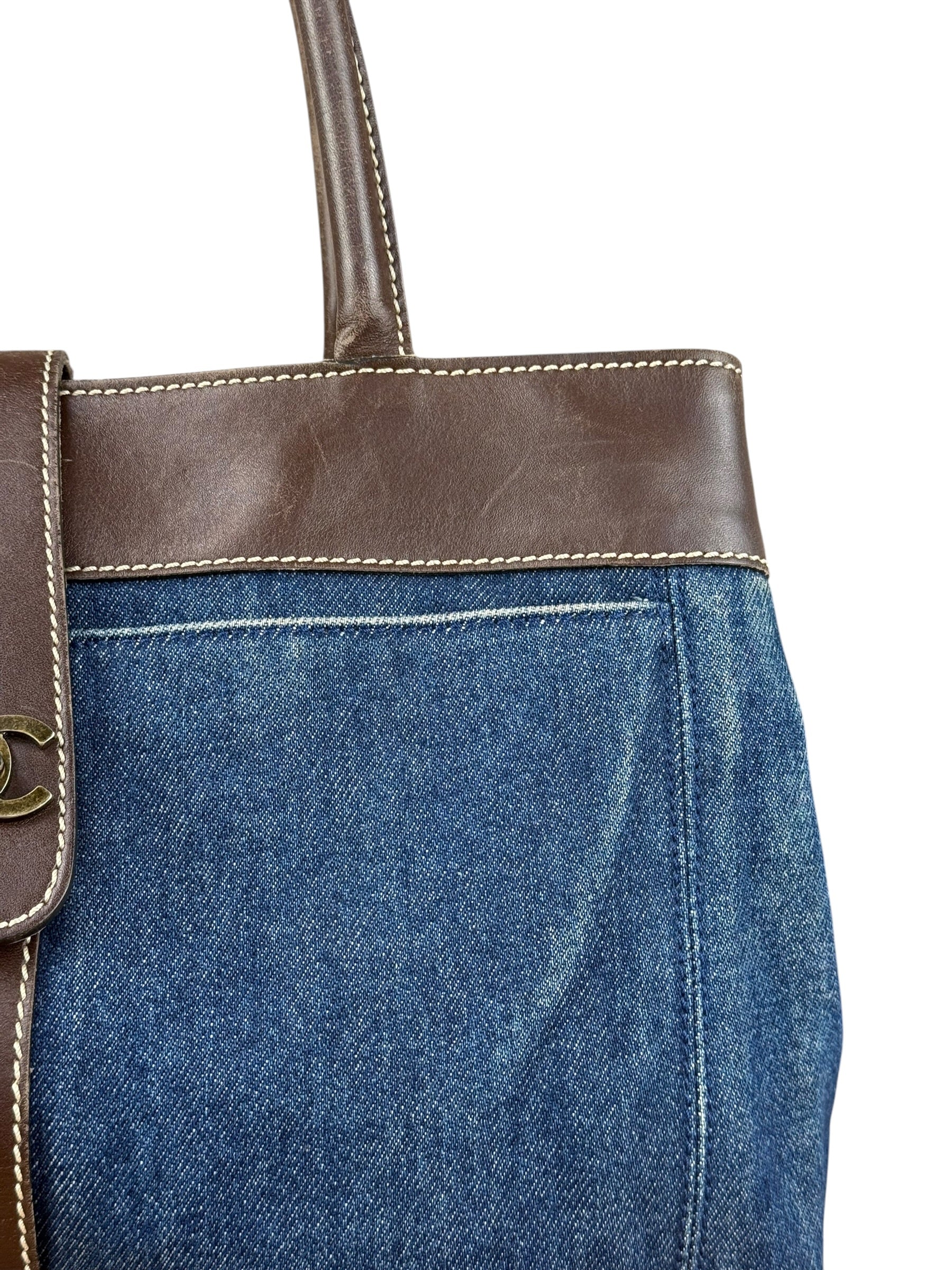 Chanel Denim CC Leather Lined Tote Bag 2001 - Image 3